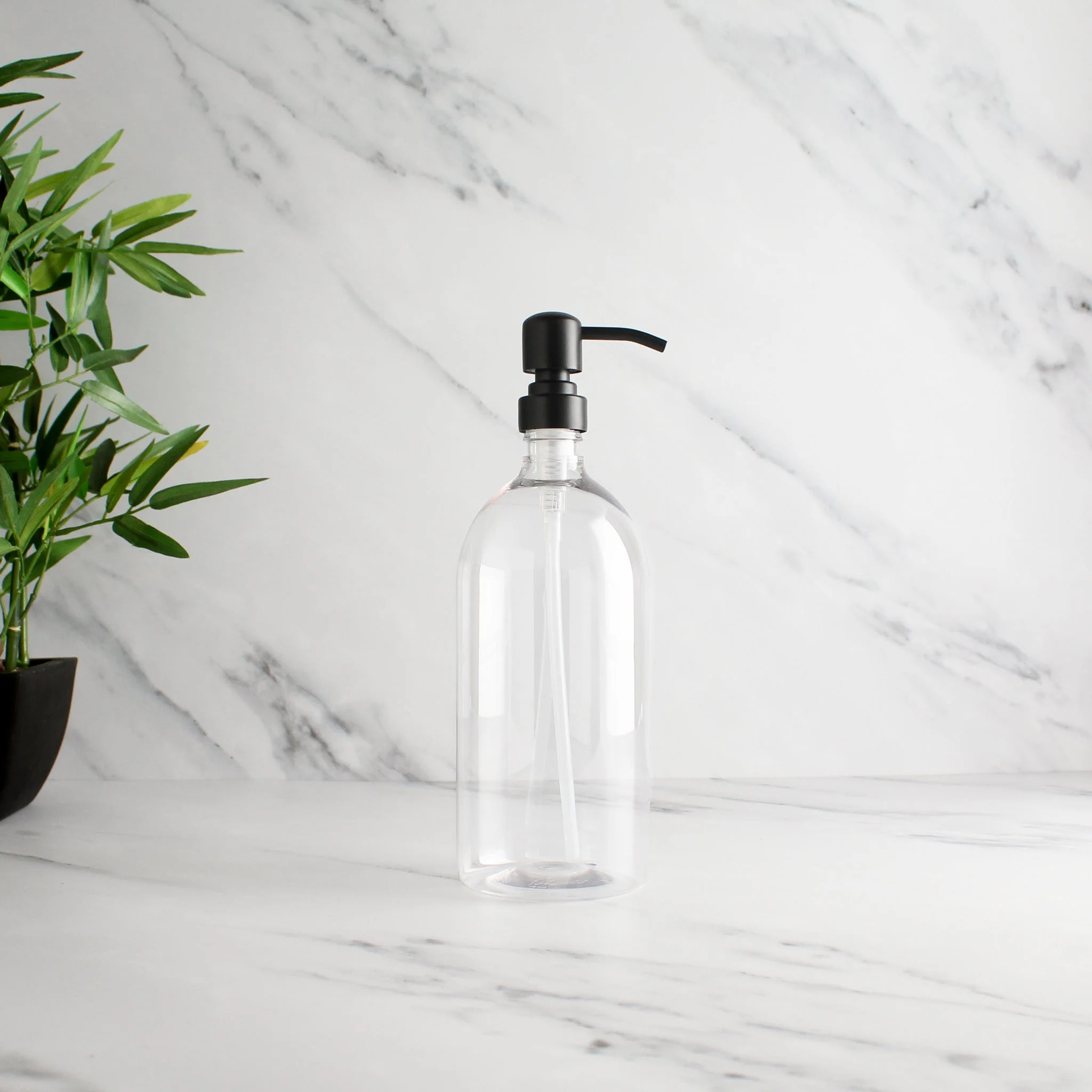 Clear Plastic Dispenser Bottle With Matte Black Pump - Image 3