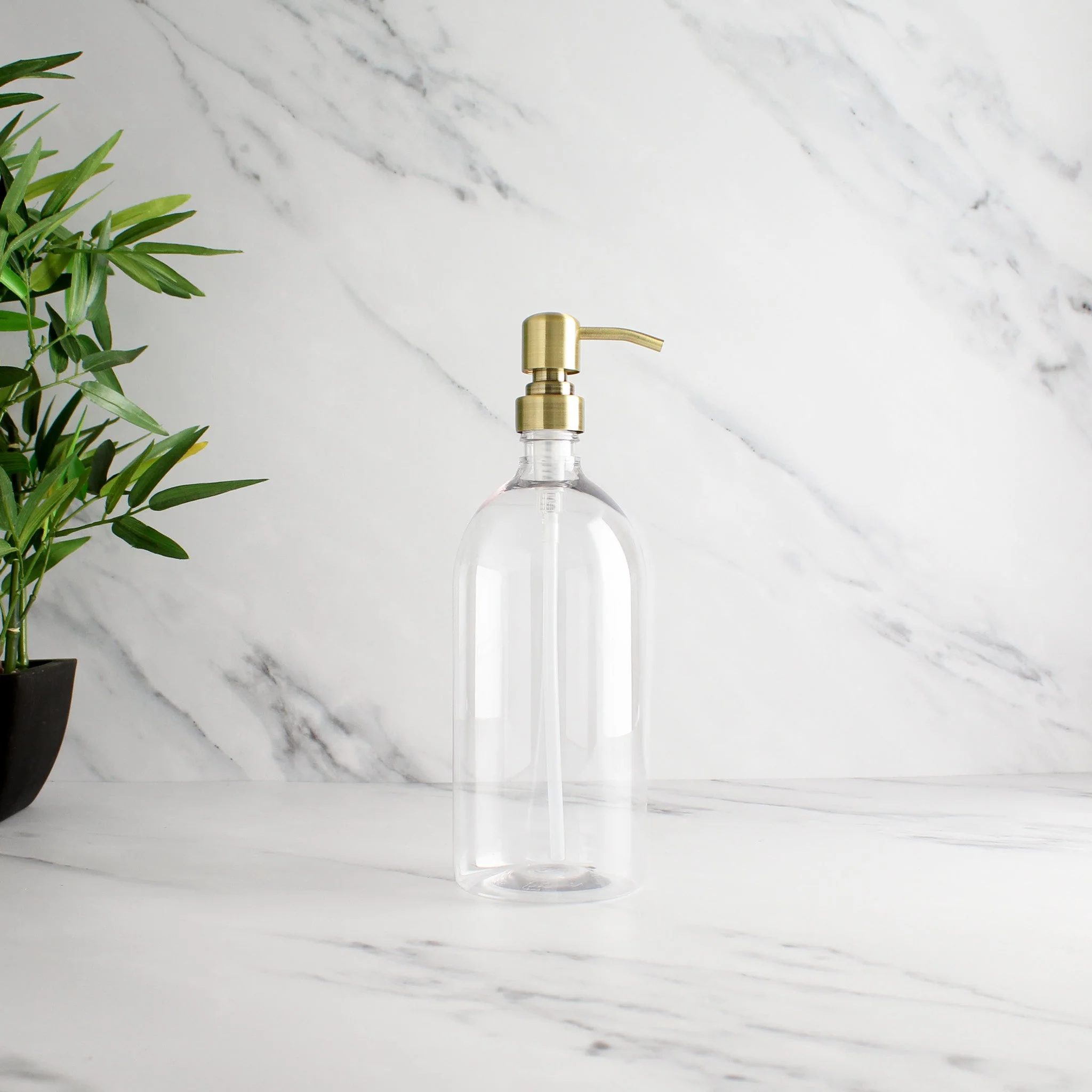 Clear Plastic Dispenser Bottle With Metal Gold Pump - Image 3