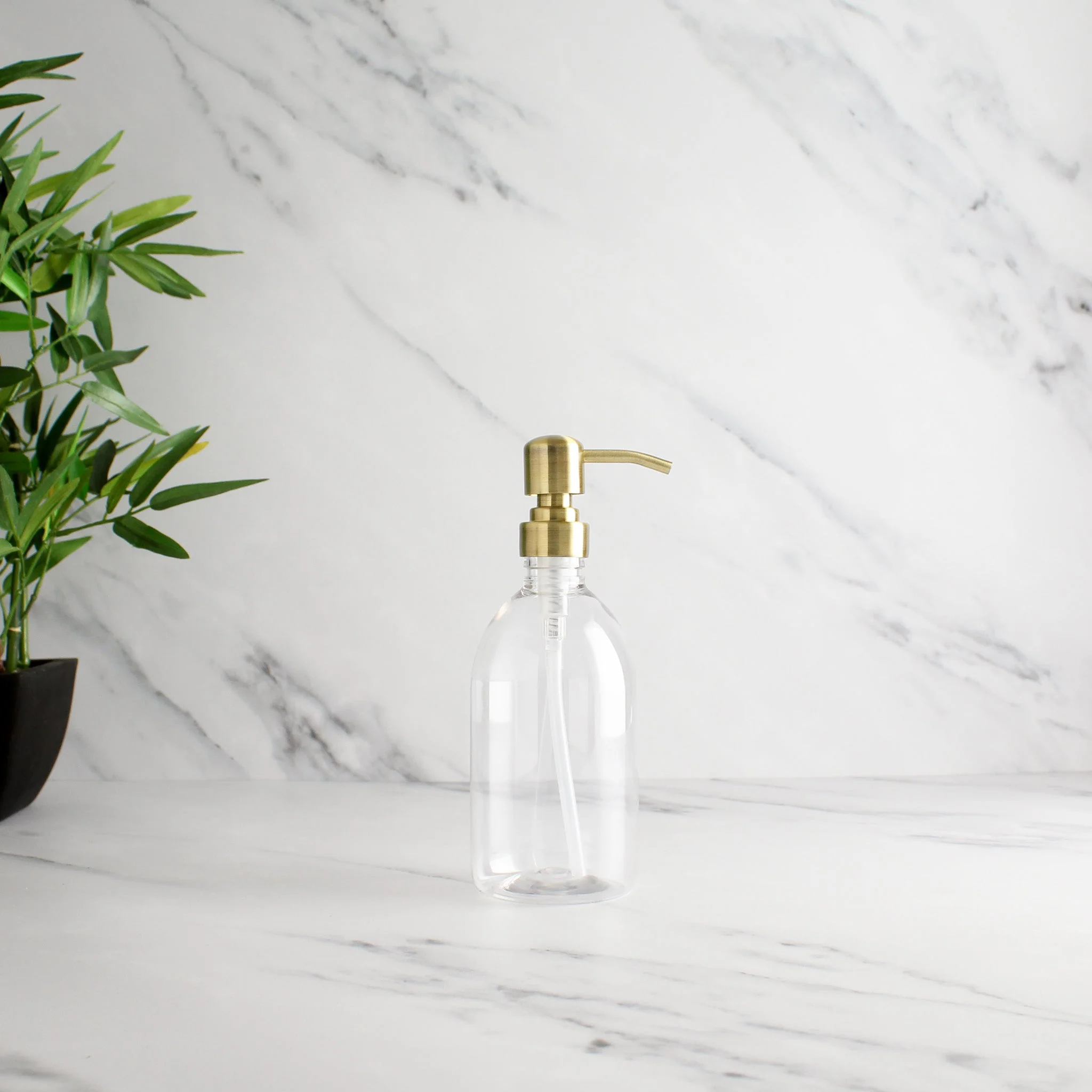 Clear Plastic Dispenser Bottle With Metal Gold Pump - Image 4