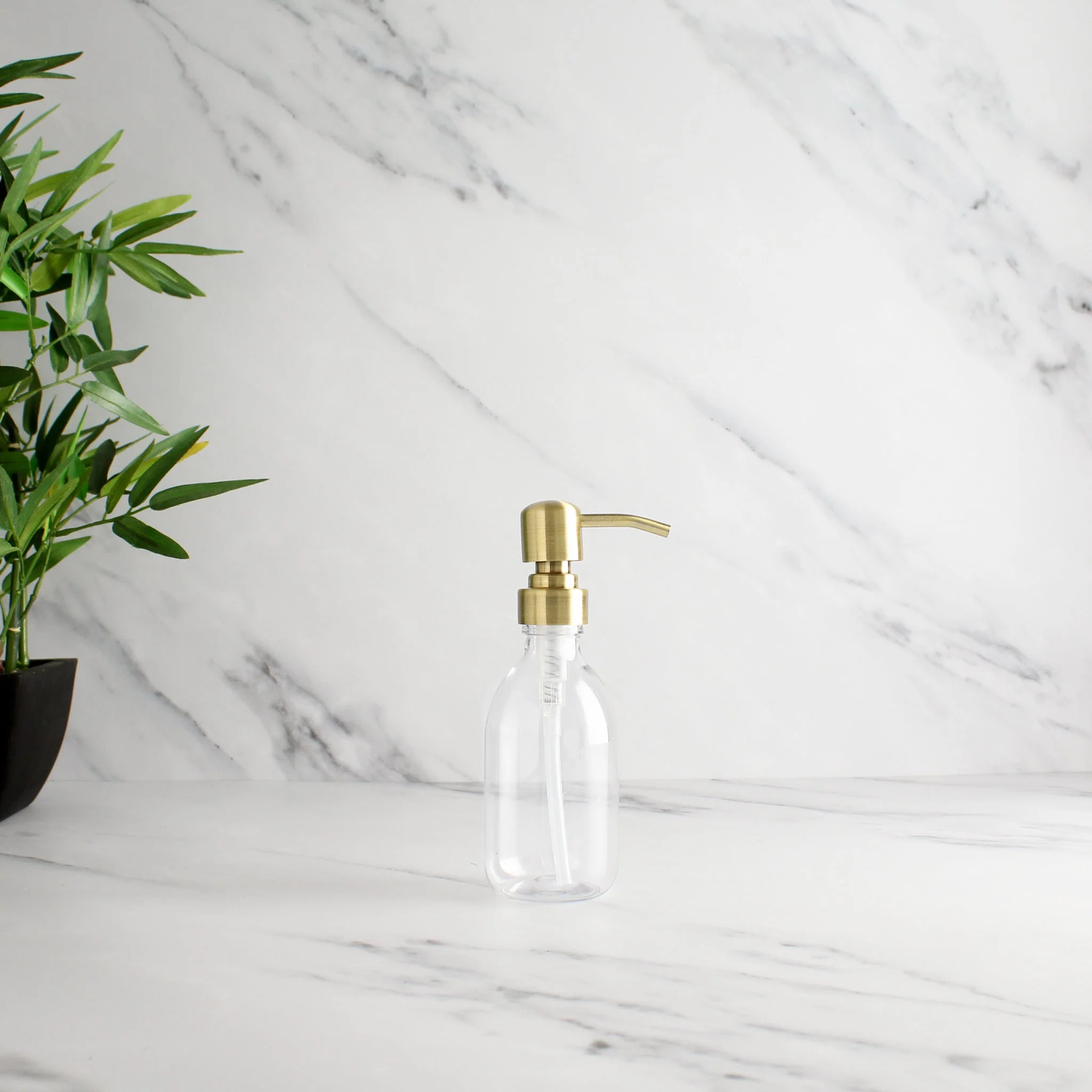 Clear Plastic Dispenser Bottle With Metal Gold Pump - Image 5