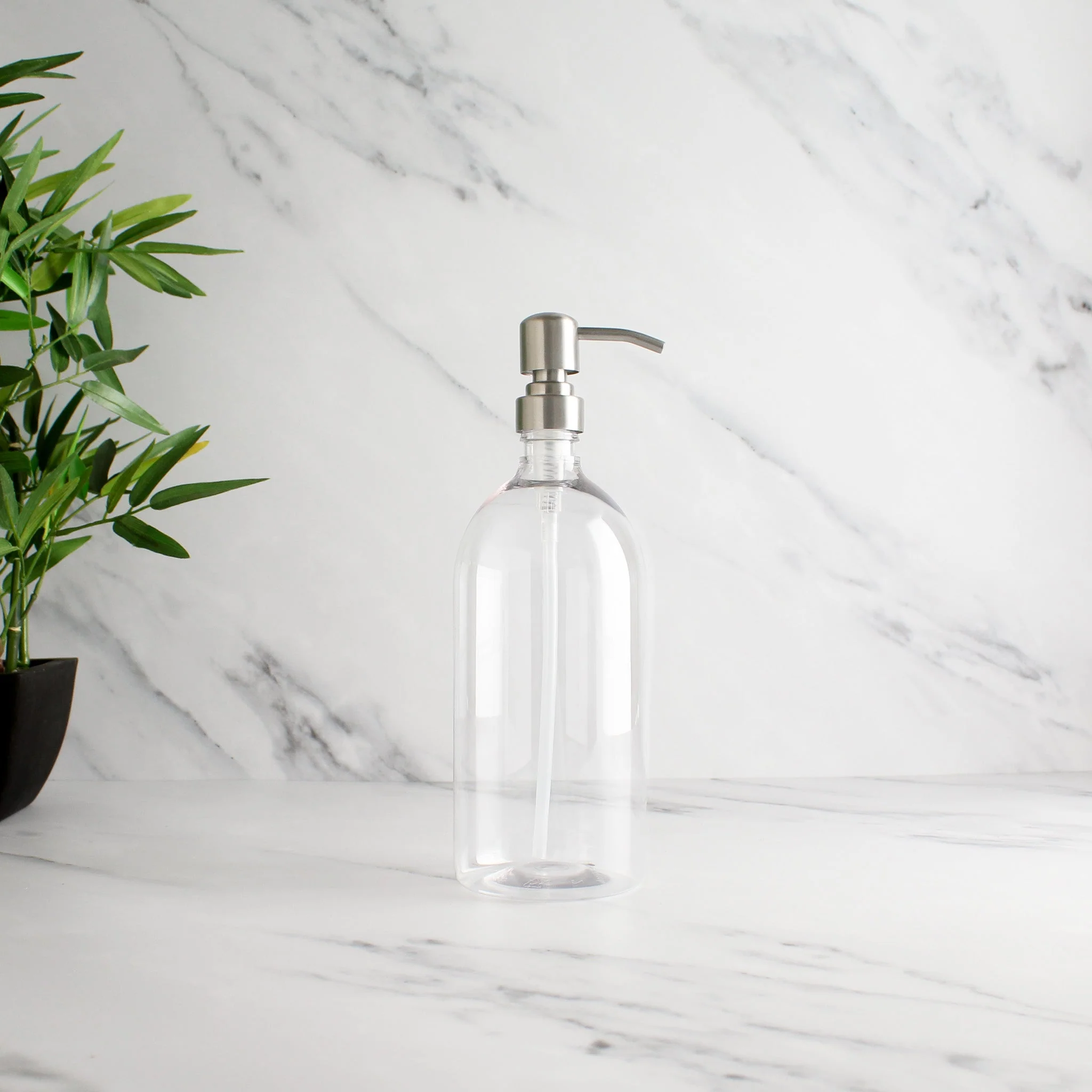 Clear Plastic Dispenser Bottle With Silver Pump - Image 3