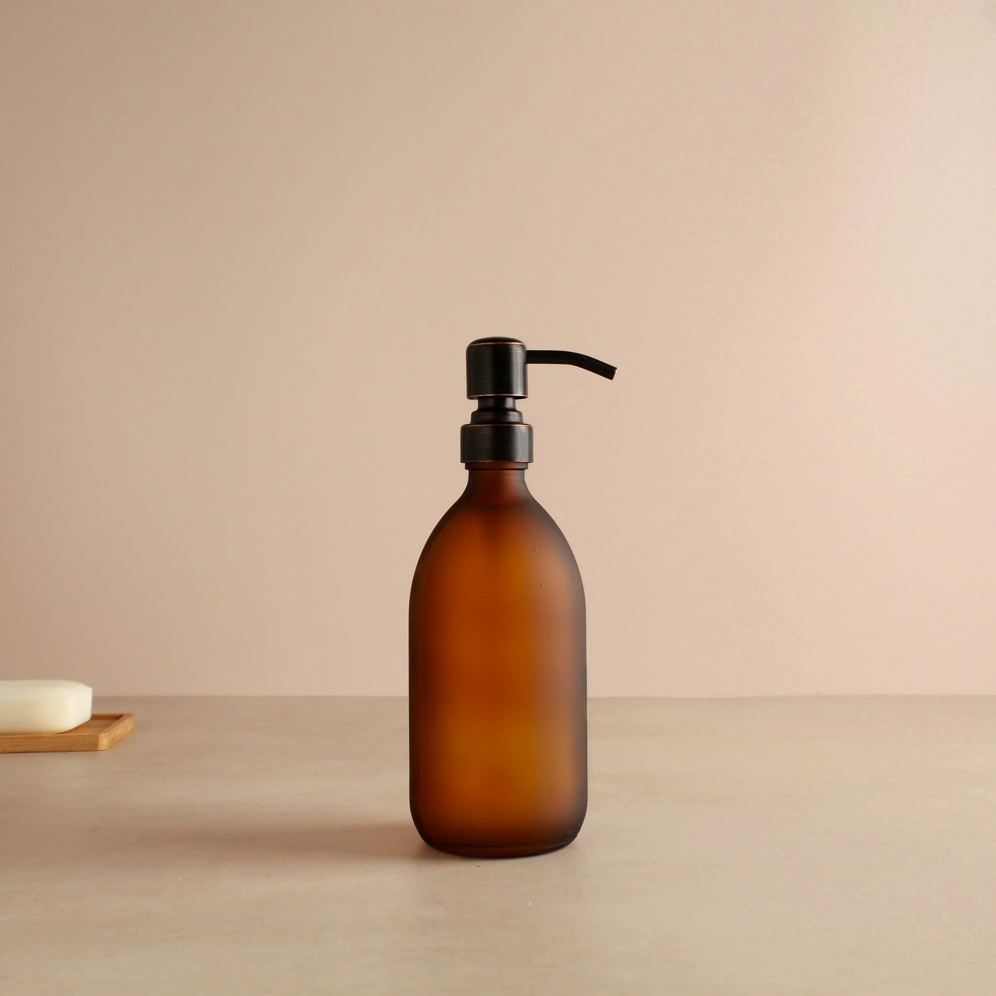 Frosted Amber Glass Dispenser Bottle With Black/Copper Pump - Image 4