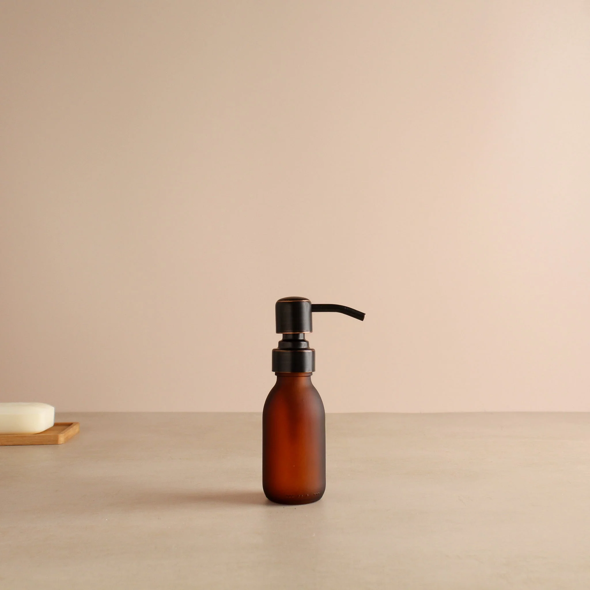 Frosted Amber Glass Dispenser Bottle With Black/Copper Pump - Image 6