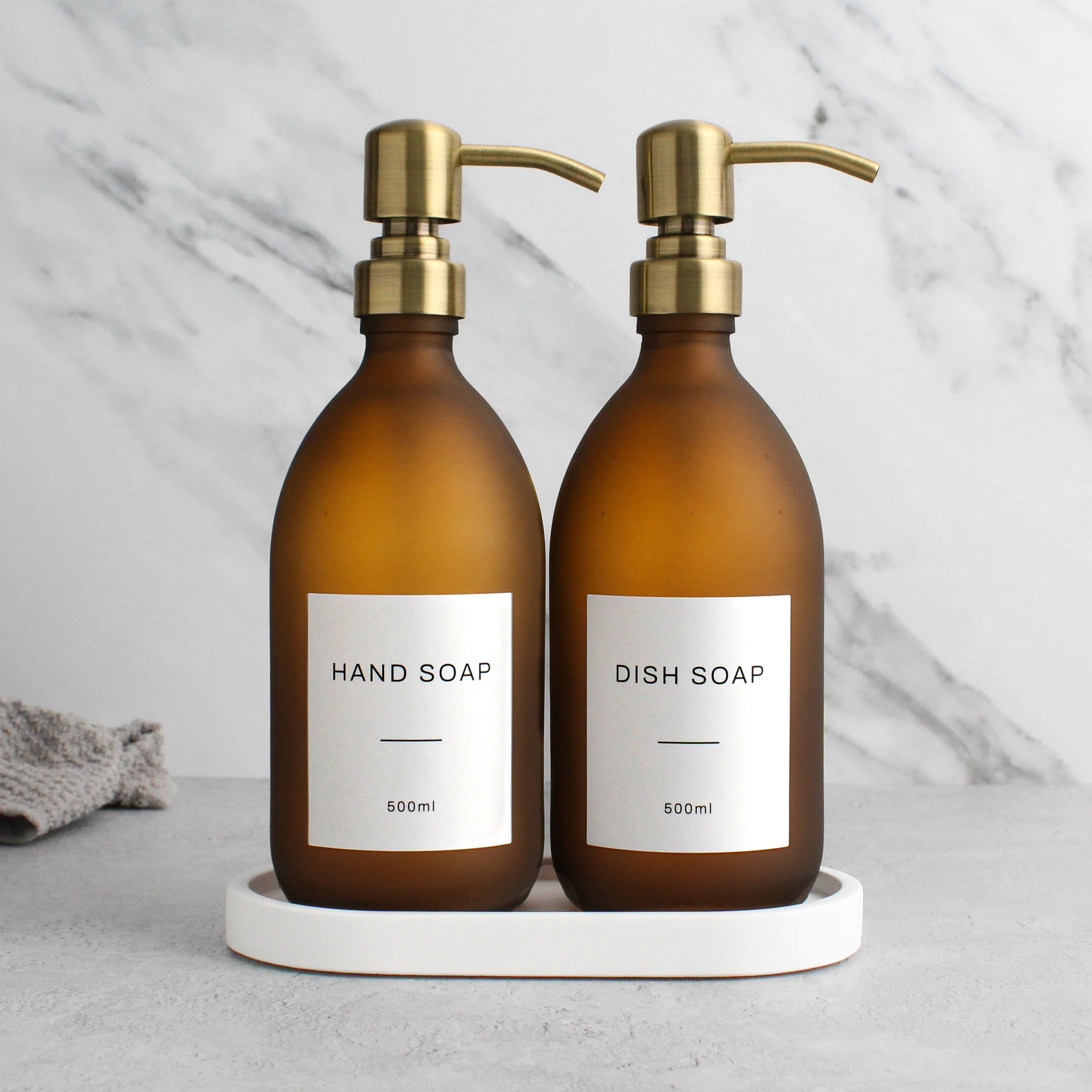 Hand Soap & Dish Soap Frosted Amber Glass Set - Image 10