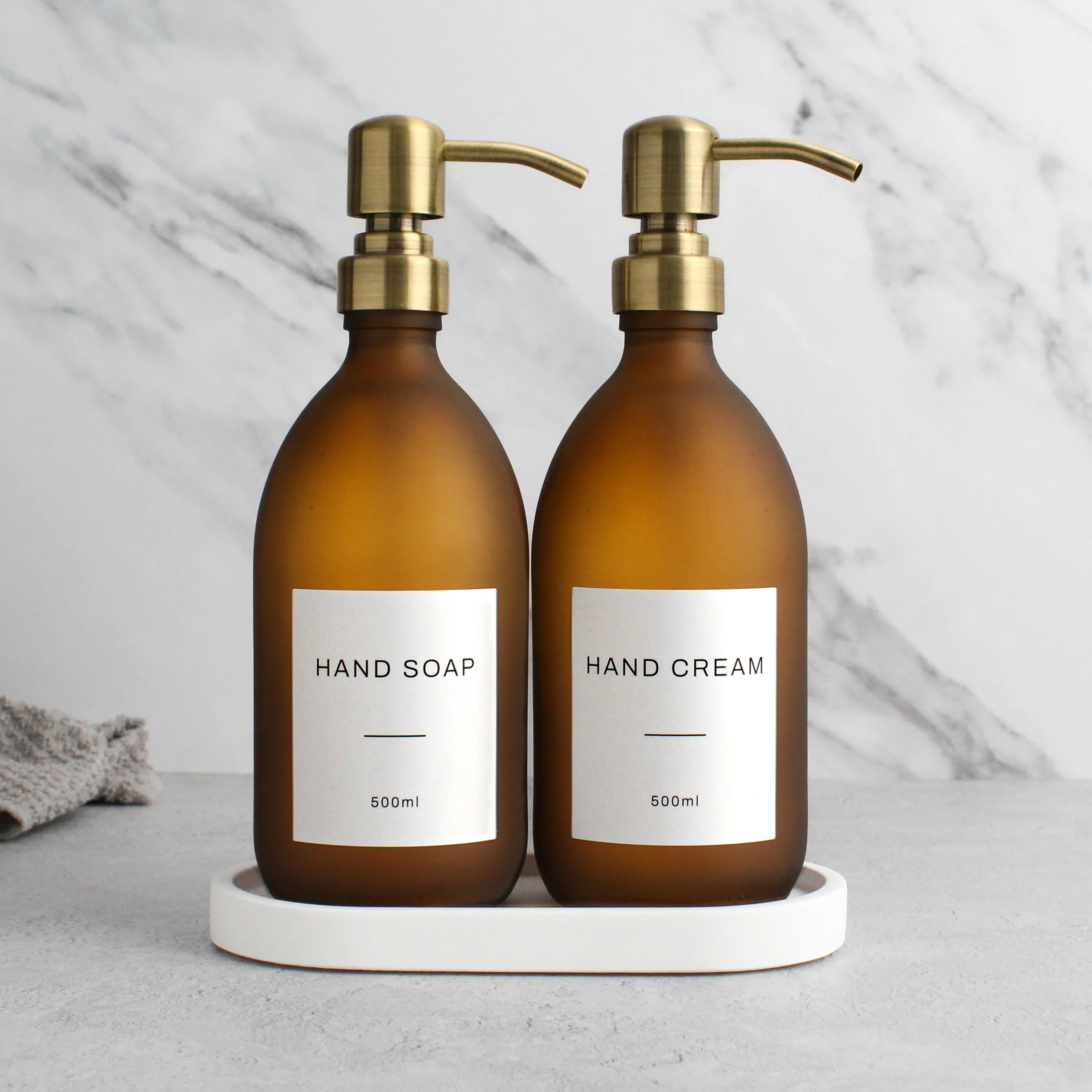 Hand Soap & Hand Cream Frosted Amber Glass Set - Image 10