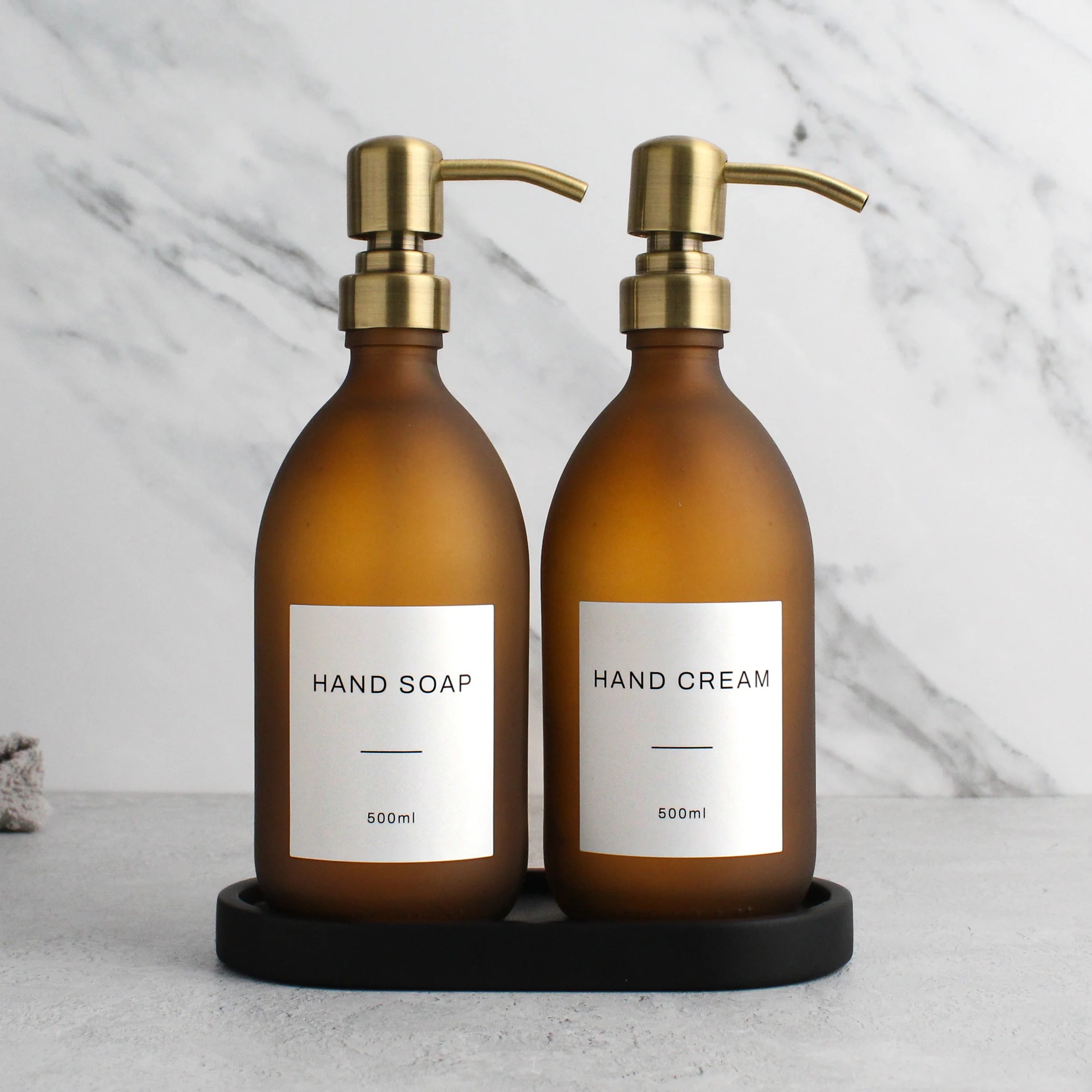 Hand Soap & Hand Cream Frosted Amber Glass Set - Image 9