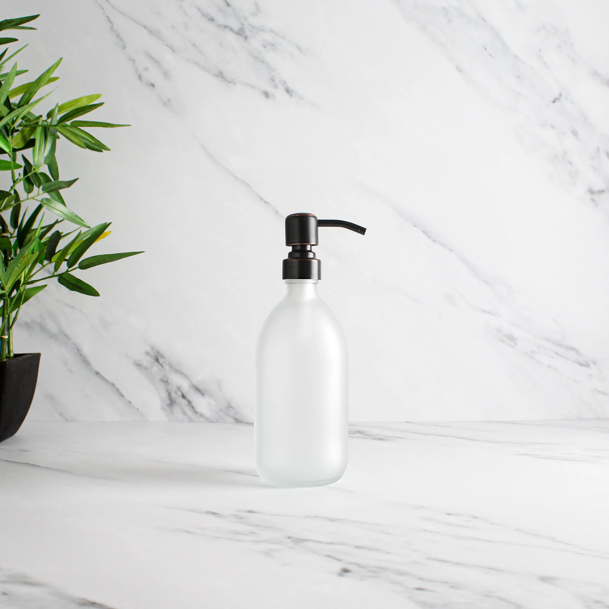 Frosted White Glass Dispenser Bottle With Black/Copper Pump - Image 4