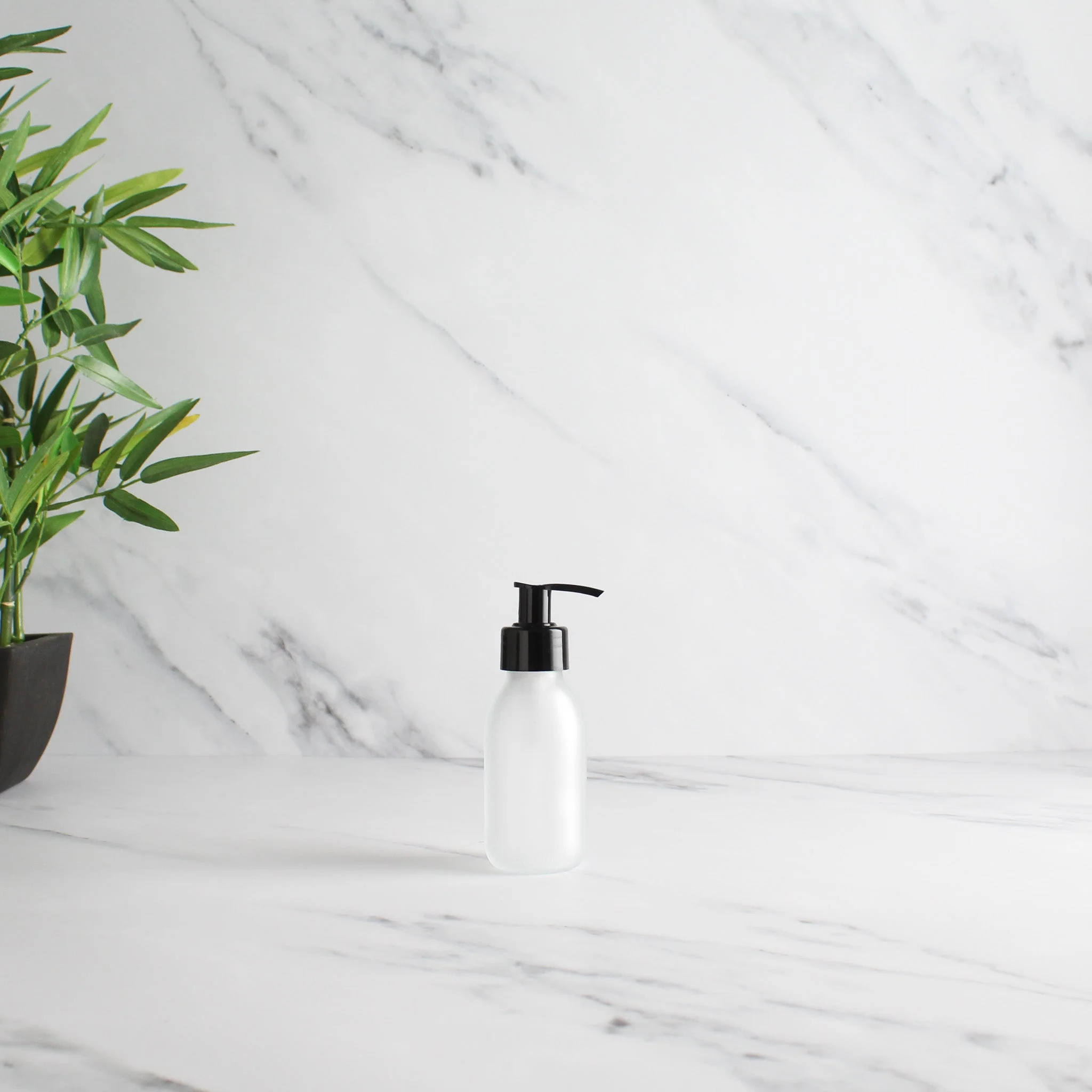 Frosted White Glass Dispenser Bottle With Black Pump - Image 6