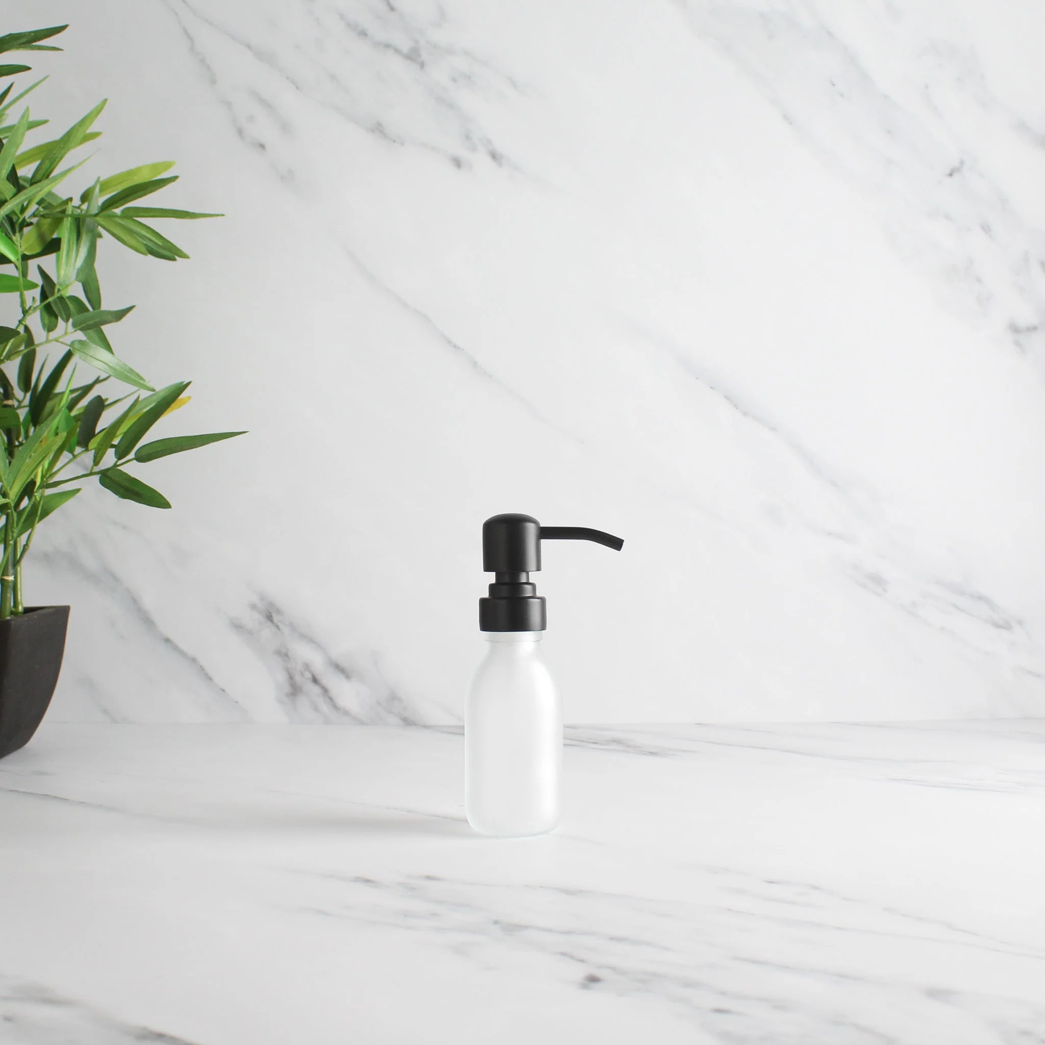 Frosted White Glass Dispenser Bottle With Matte Black Pump - Image 6