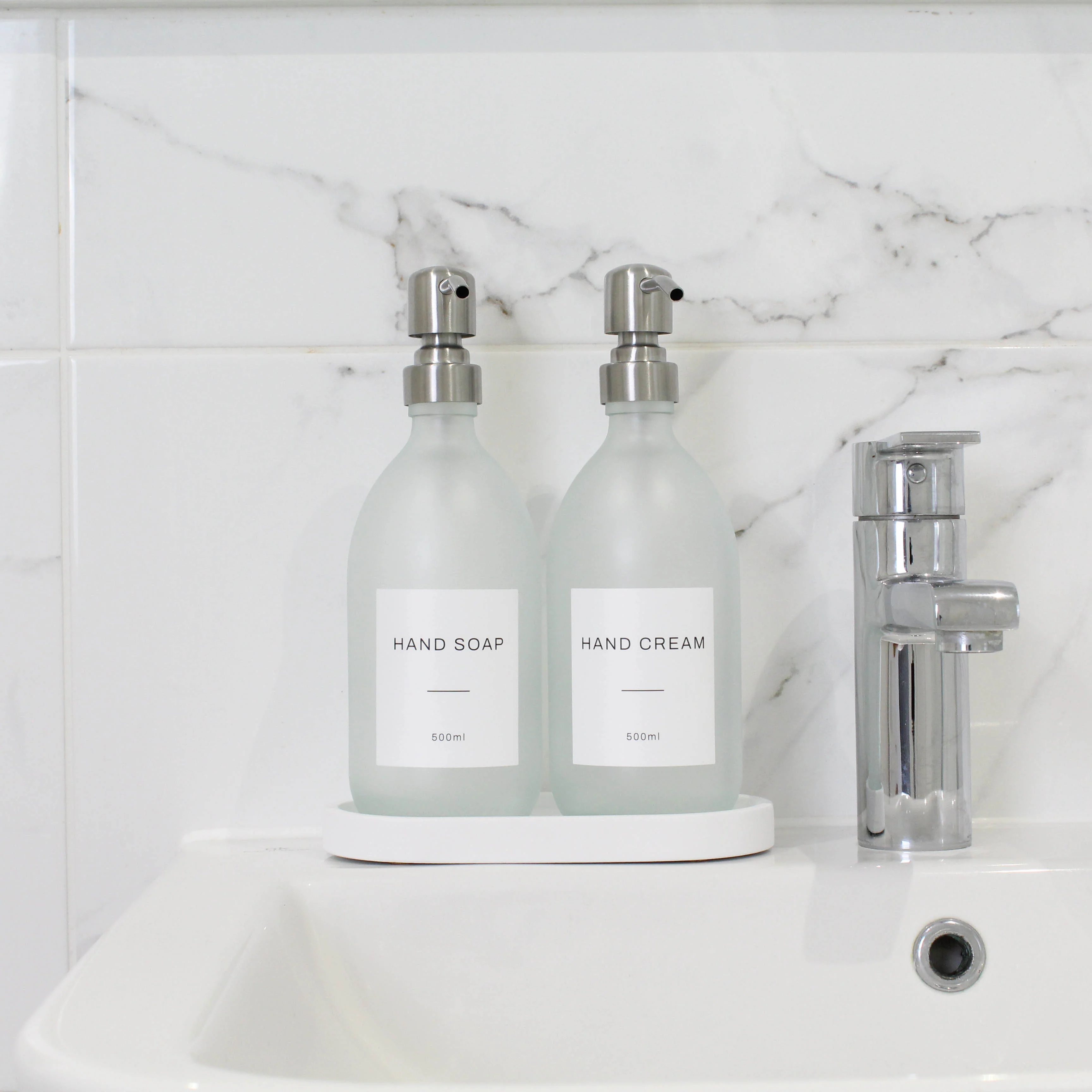 White Tray & Frosted White Dispenser Double Set - Image 6