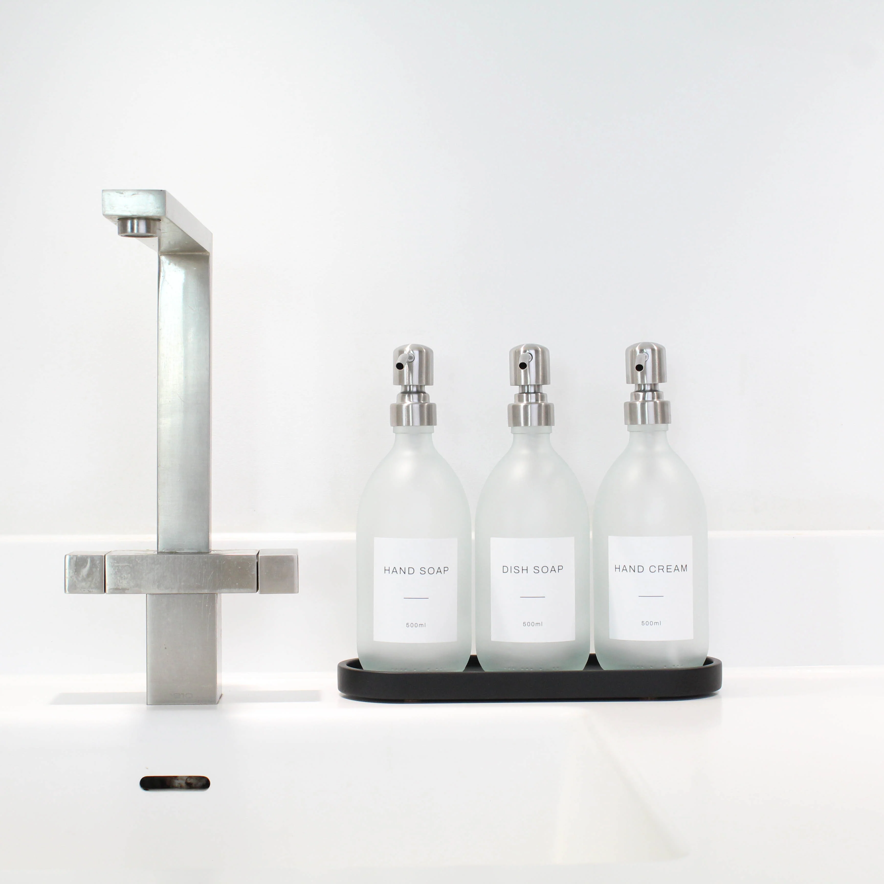 Black Tray & Frosted White Dispenser Triple Set - Image 3