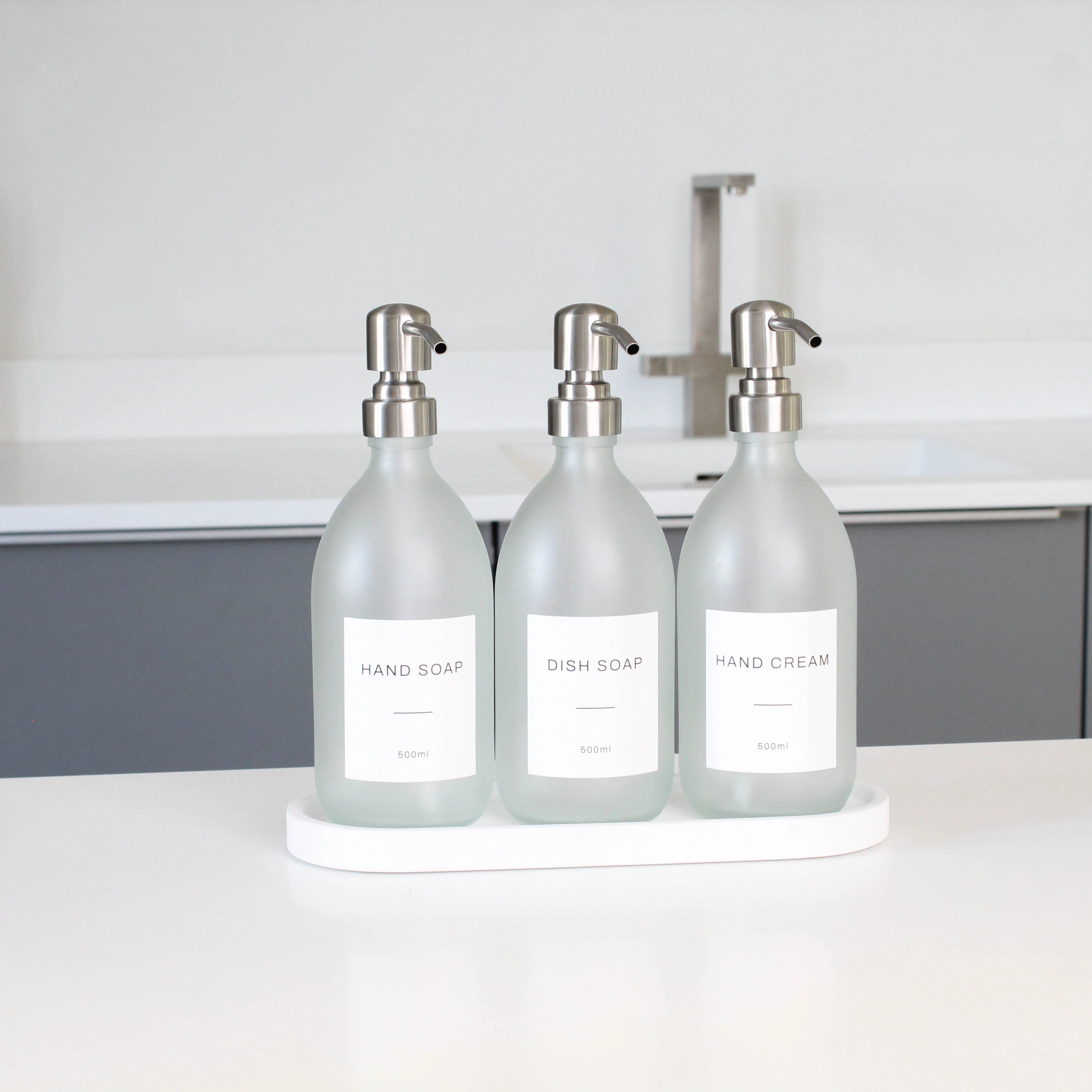 White Tray & Frosted White Dispenser Triple Set - Image 4