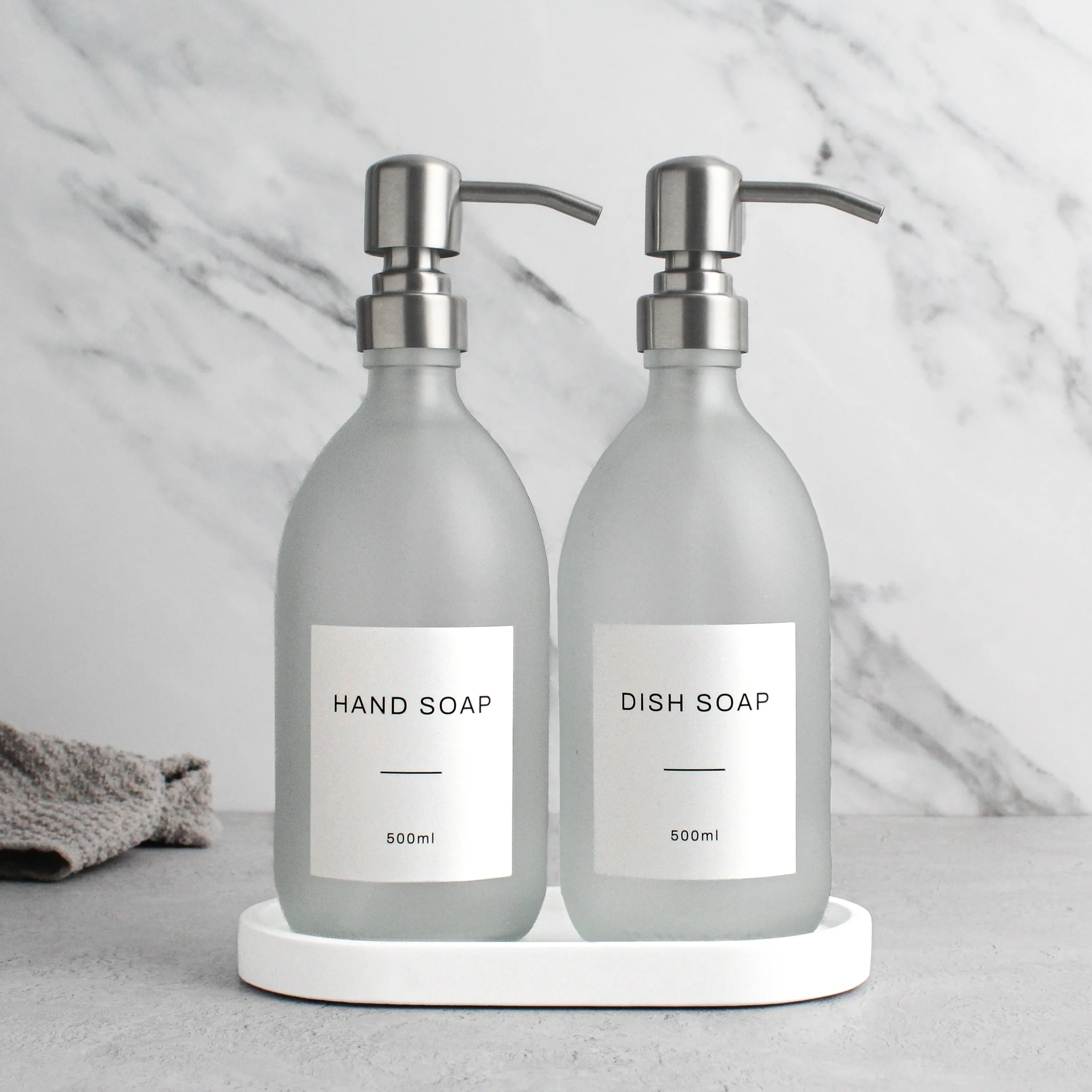 Hand Soap & Dish Soap Frosted White Glass Set - Image 12
