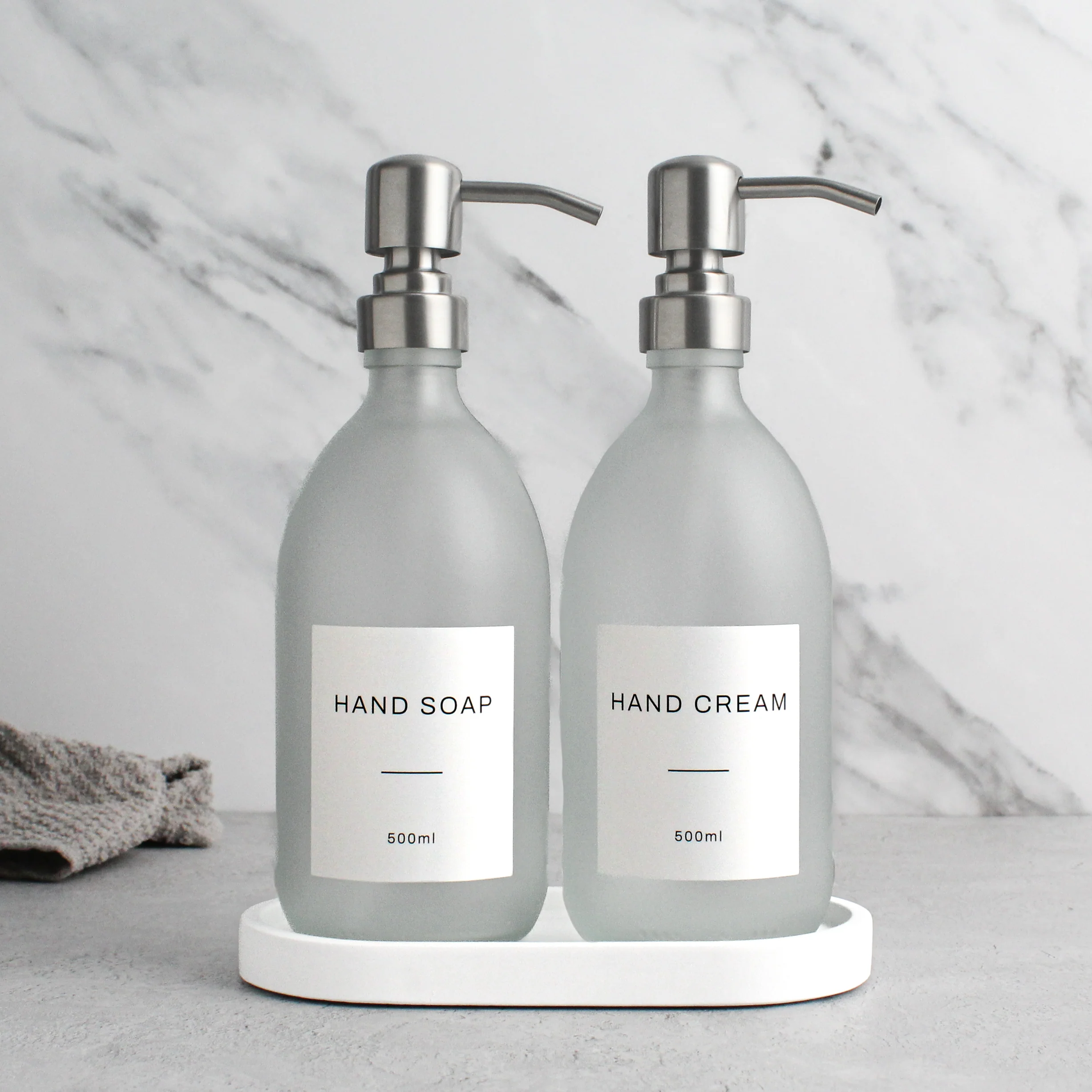 Hand Soap & Hand Cream Frosted White Glass Set - Image 12