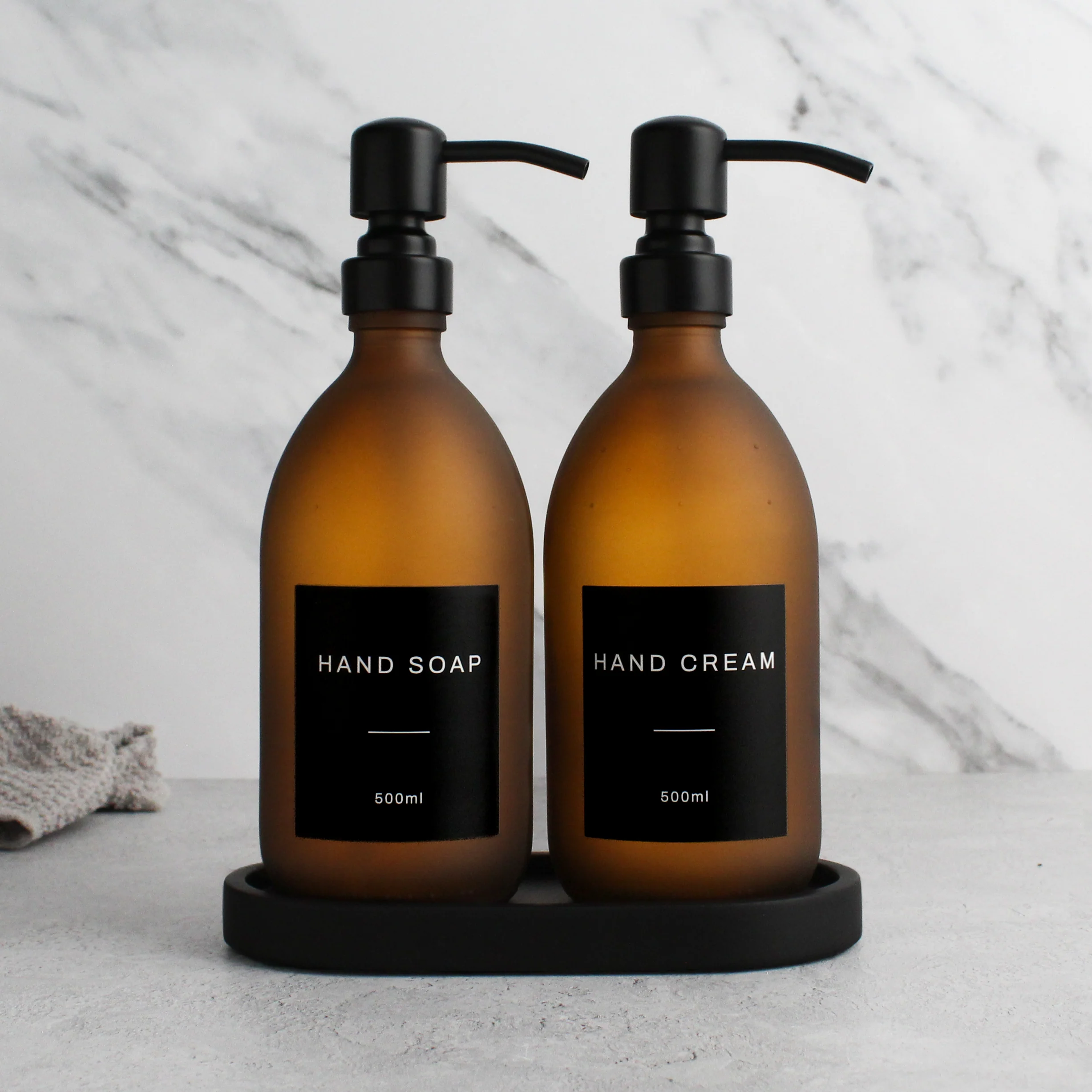 Hand Soap & Hand Cream Frosted Amber Glass Set - Image 9