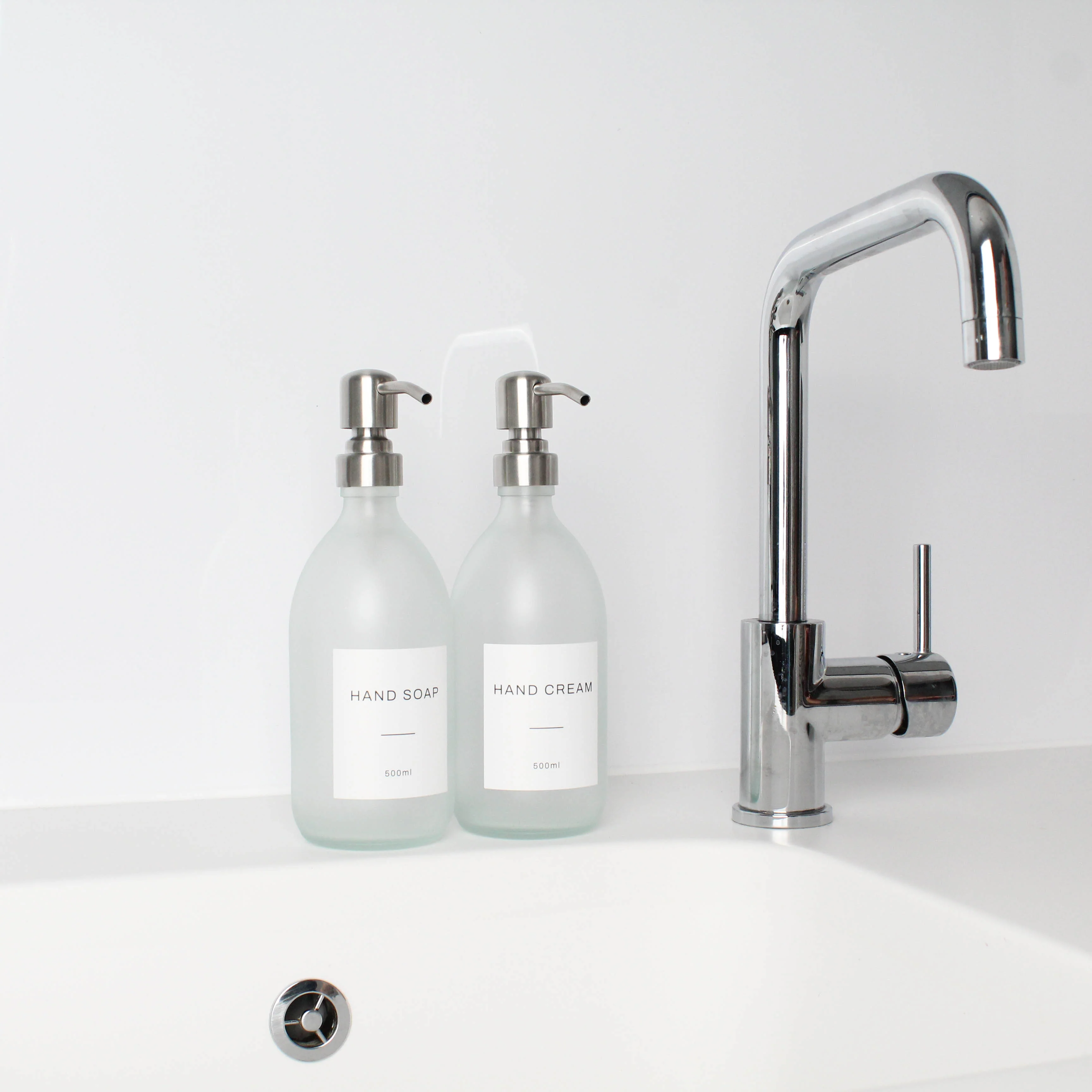 Hand Soap & Hand Cream Frosted White Glass Set - Image 3