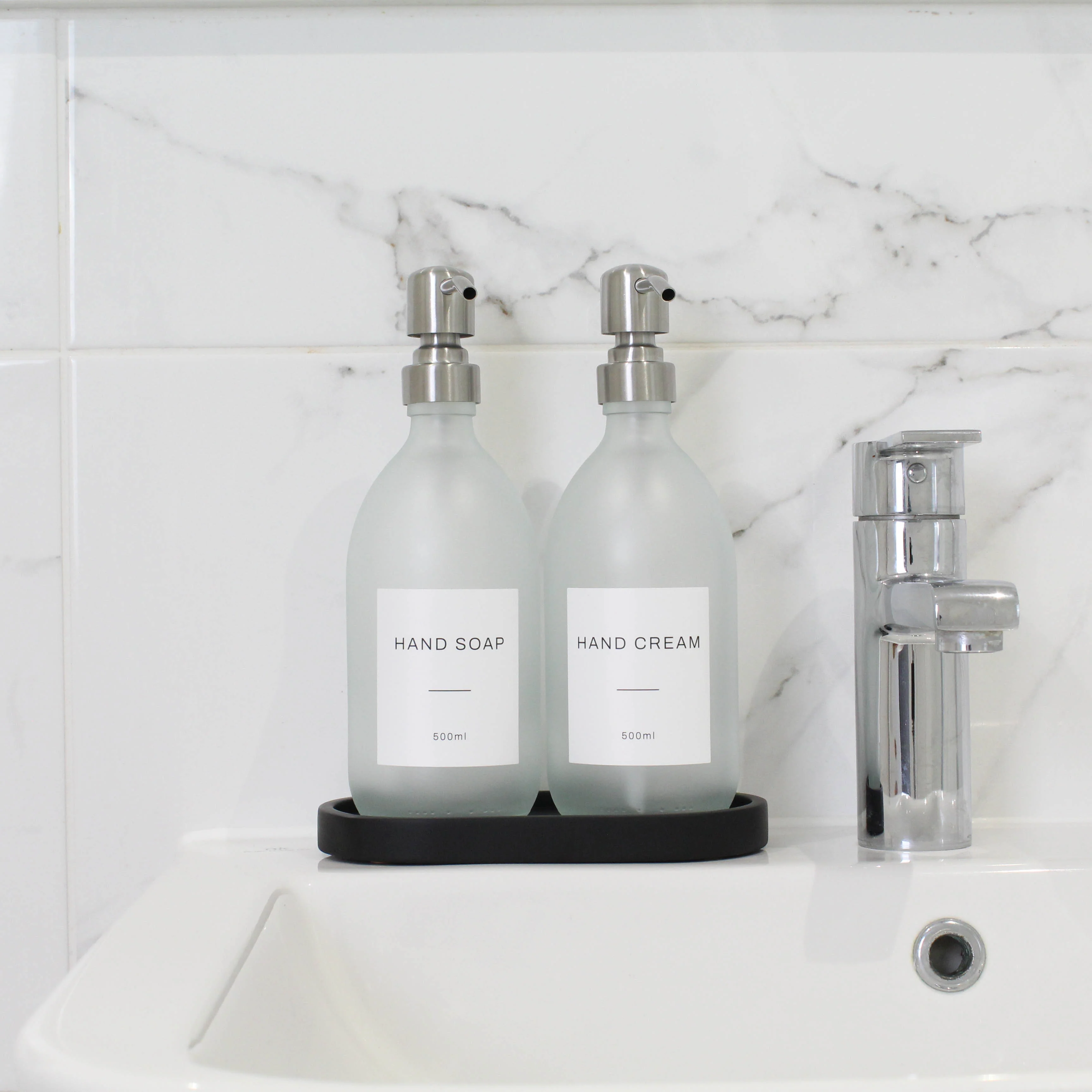 Hand Soap & Hand Cream Frosted White Glass Set - Image 4