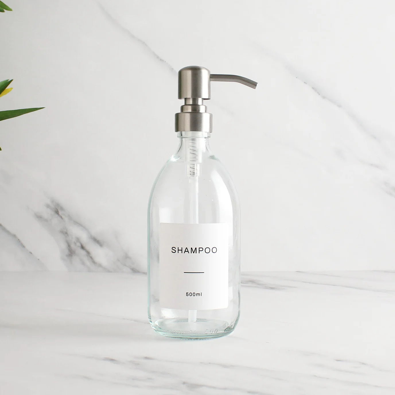 Labelled Clear Glass Dispenser Bottle With Silver Pump - Image 4