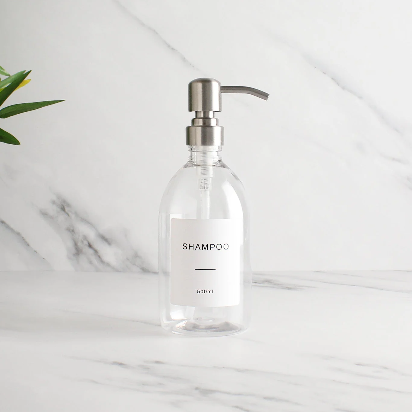 Labelled Clear Plastic Dispenser Bottle With Silver Pump - Image 3