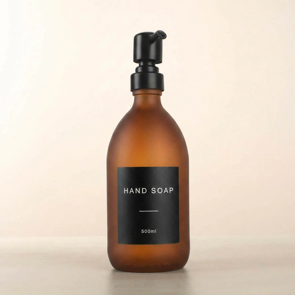 500ml Labelled Frosted Amber Glass Dispenser