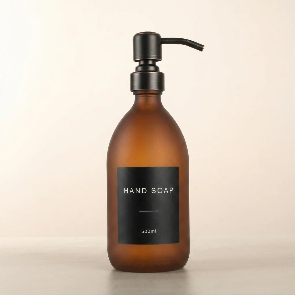 500ml Labelled Frosted Amber Glass Dispenser - Image 11