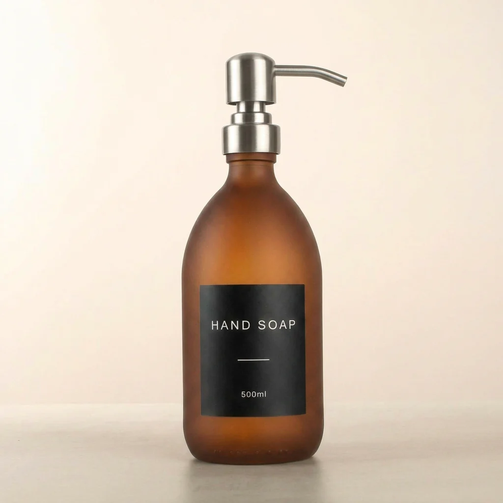 500ml Labelled Frosted Amber Glass Dispenser - Image 9
