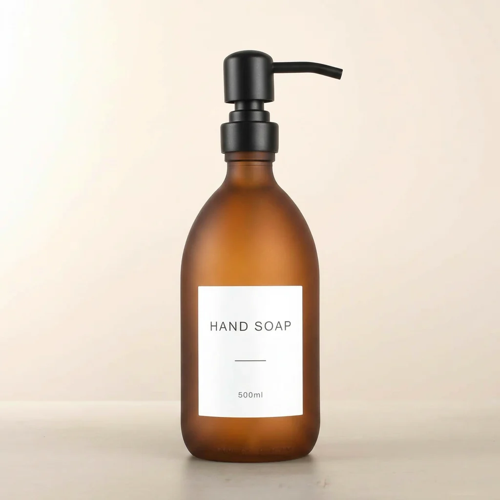 500ml Labelled Frosted Amber Glass Dispenser - Image 8