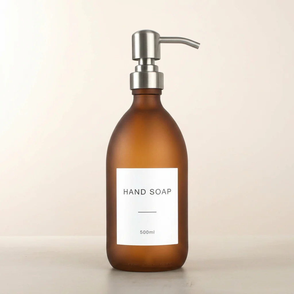 500ml Labelled Frosted Amber Glass Dispenser - Image 9