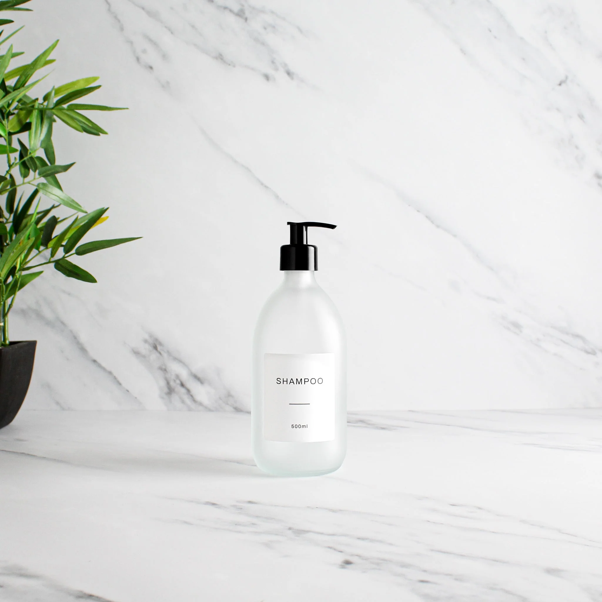 Labelled Frosted White Glass Dispenser Bottle With Black Pump - Image 4