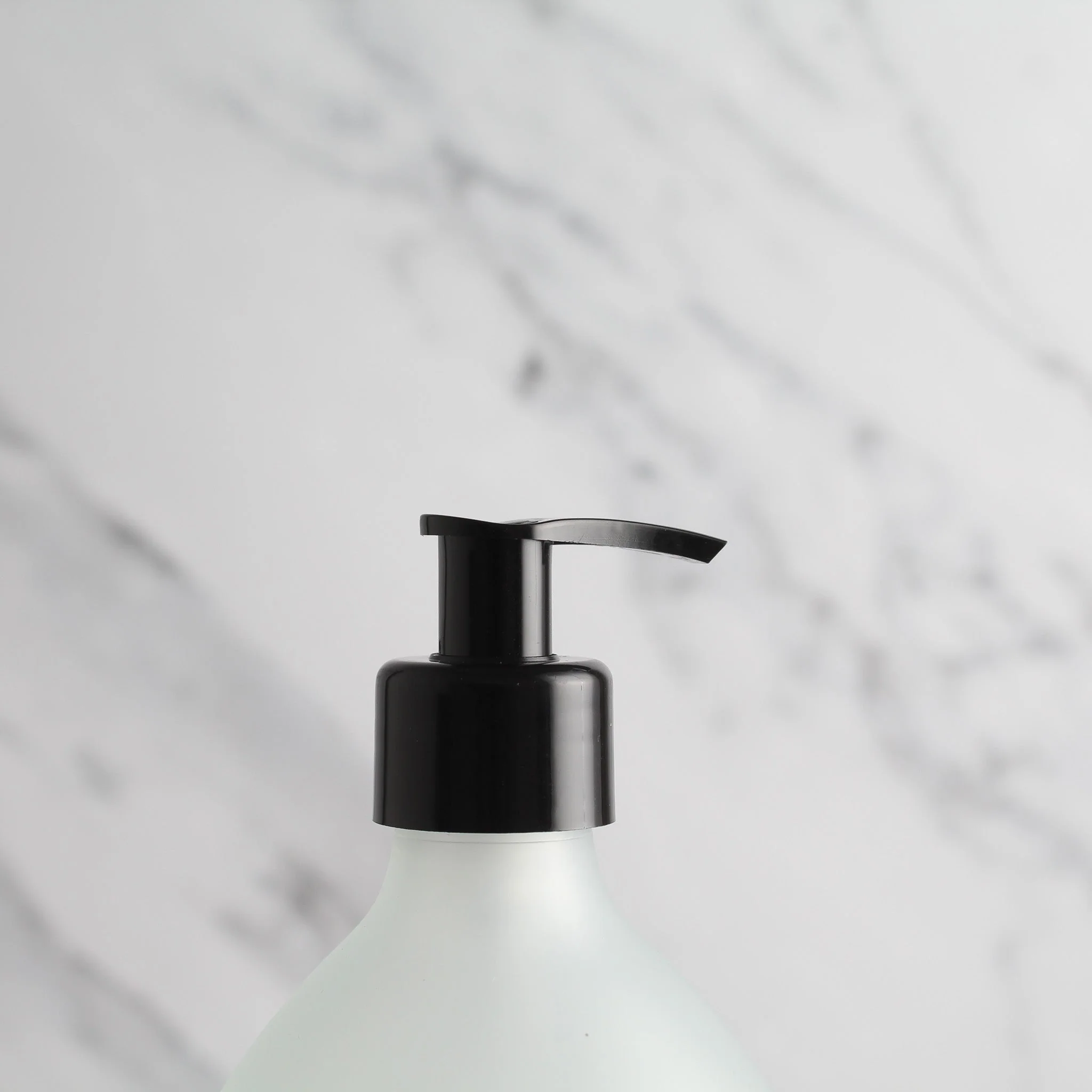 Labelled Frosted White Glass Dispenser Bottle With Black Pump - Image 6