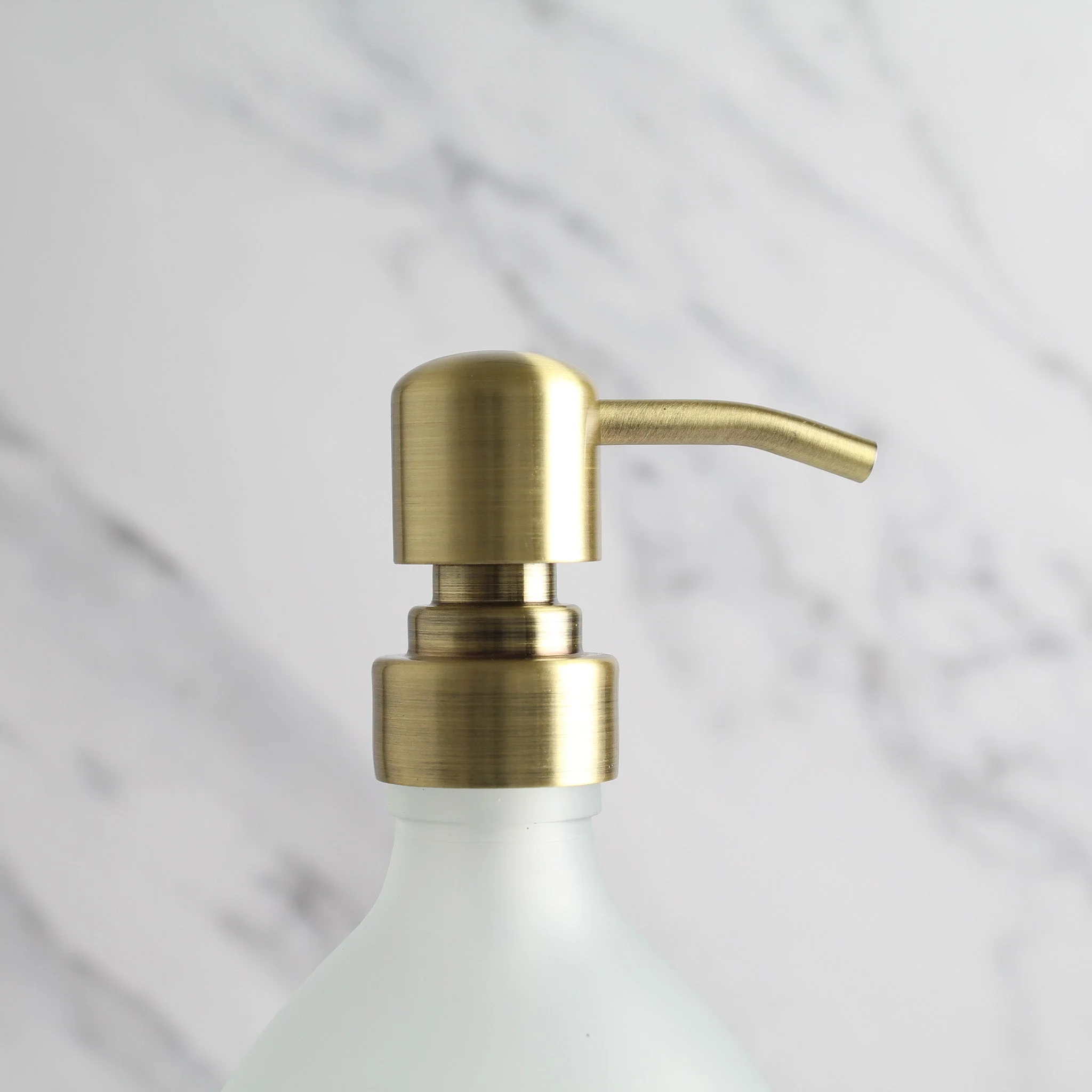 Labelled Frosted White Glass Dispenser Bottle With Gold Pump - Image 6