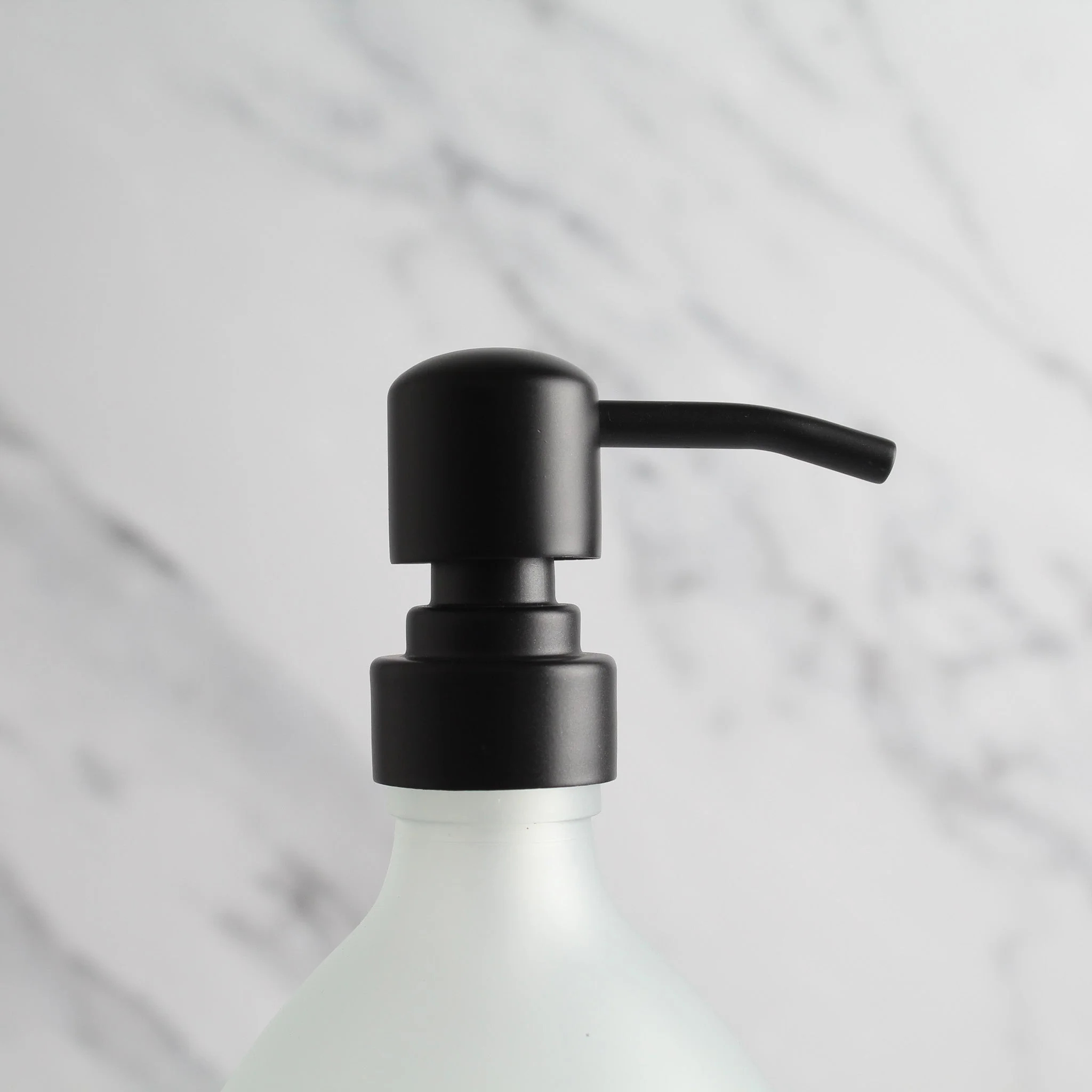 Labelled Frosted White Glass Dispenser Bottle With Matte Black Pump - Image 6