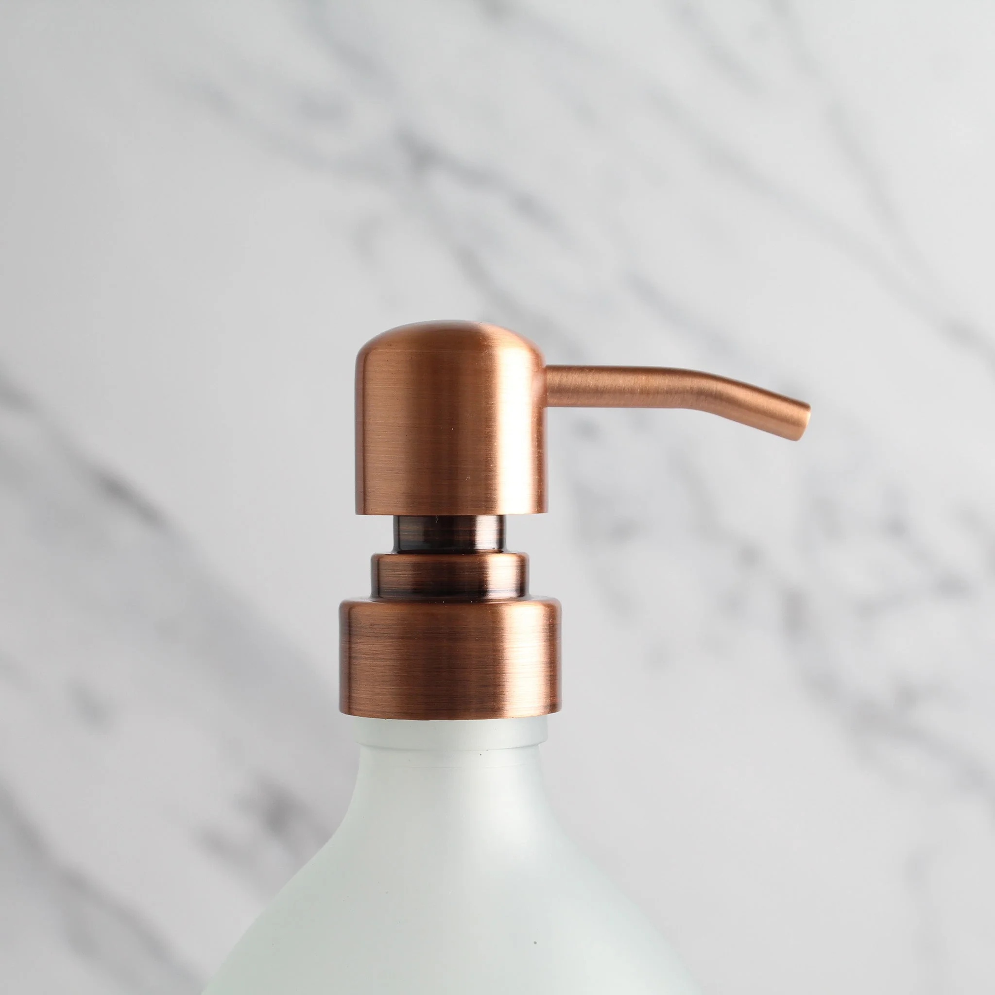 Labelled Frosted White Glass Dispenser Bottle With Rose Gold Pump - Image 6