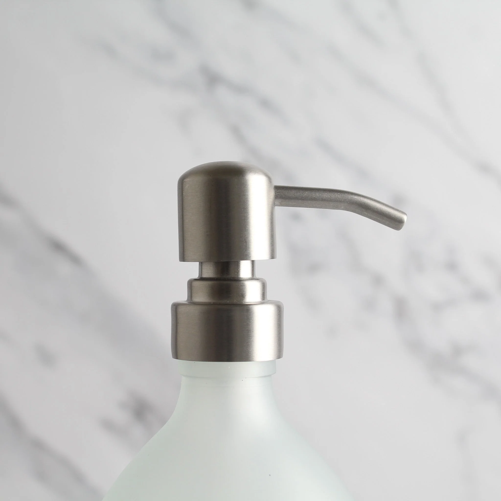 Labelled Frosted White Glass Dispenser Bottle With Silver Pump - Image 6