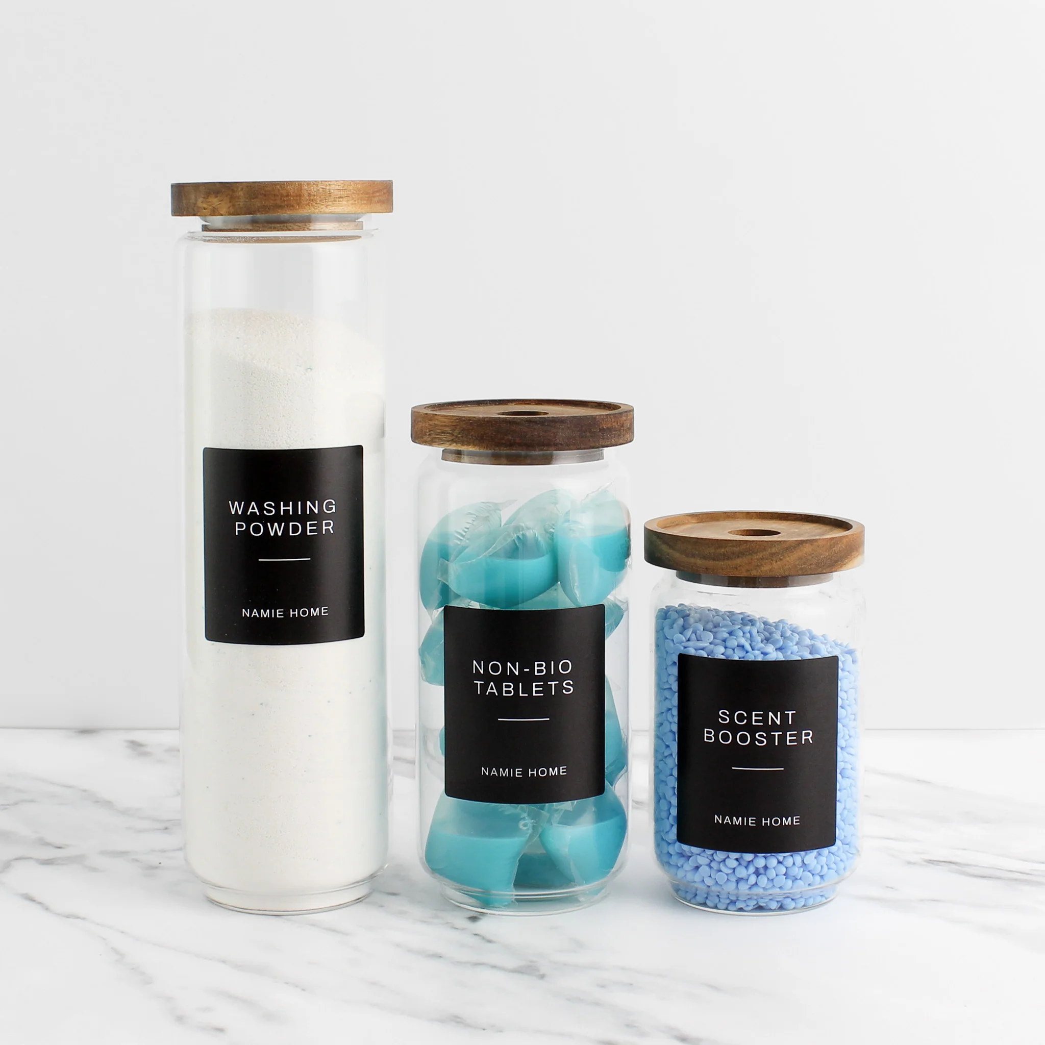 Glass Storage Jar With Acacia Lid For Laundry - Image 2