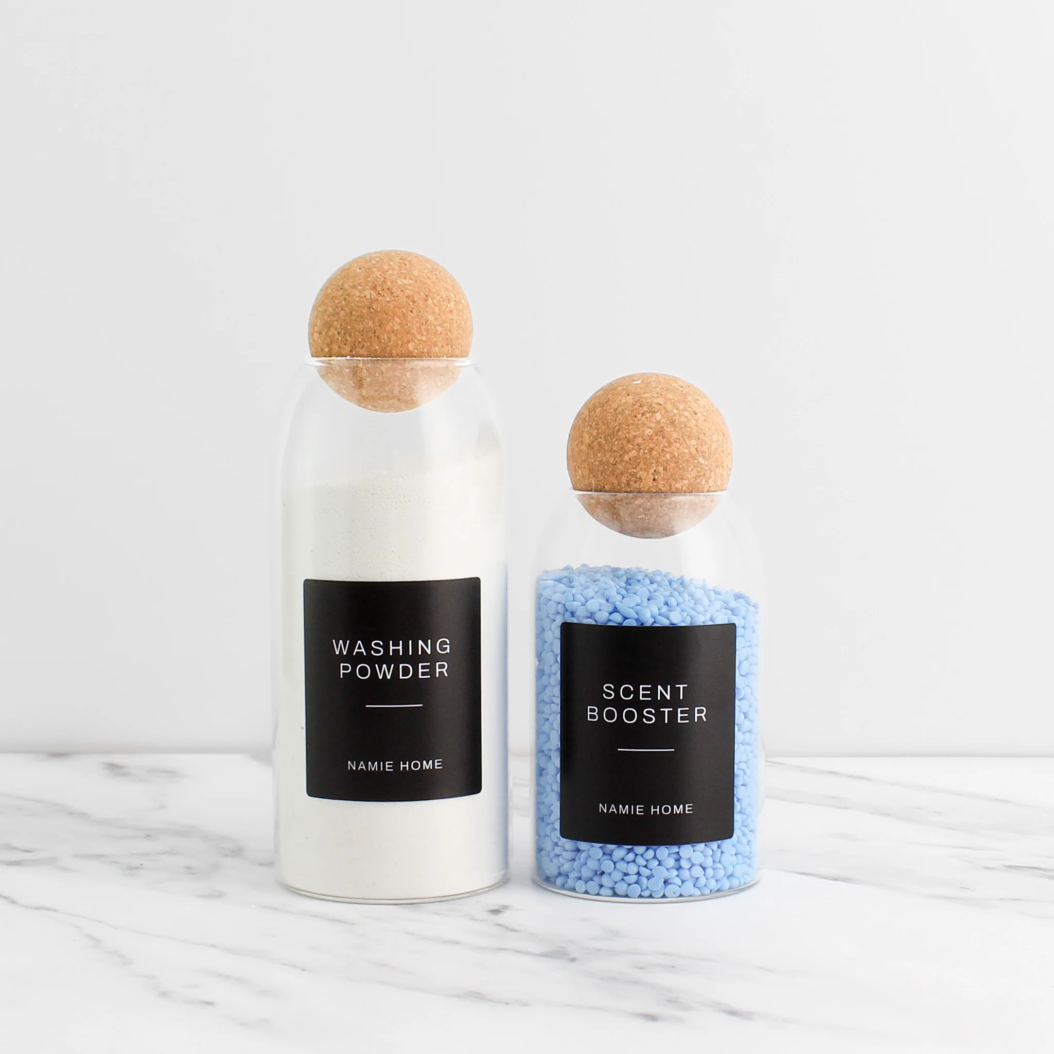 Glass Storage Jar With Cork Ball Lid For Laundry - Image 2