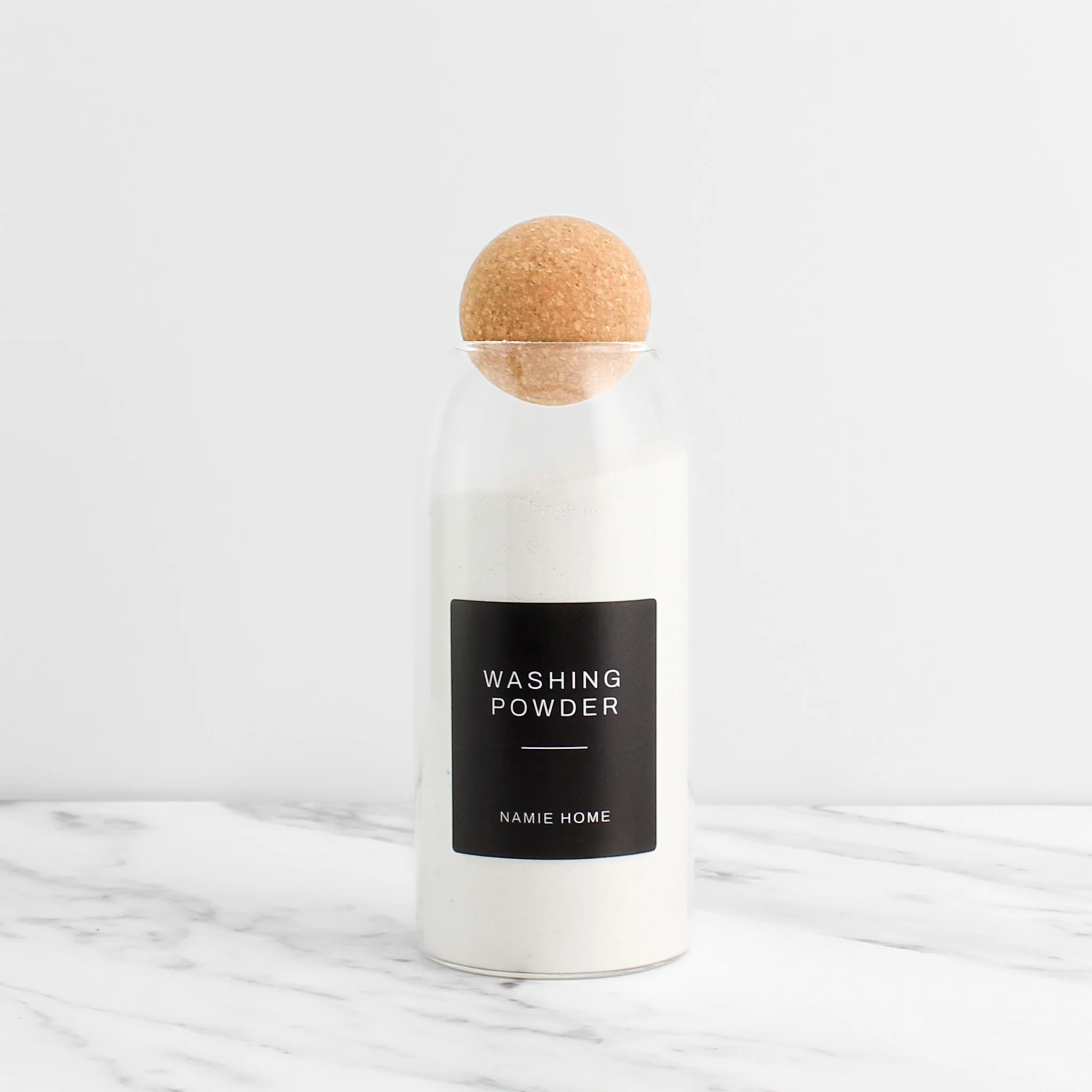 Glass Storage Jar With Cork Ball Lid For Laundry - Image 4