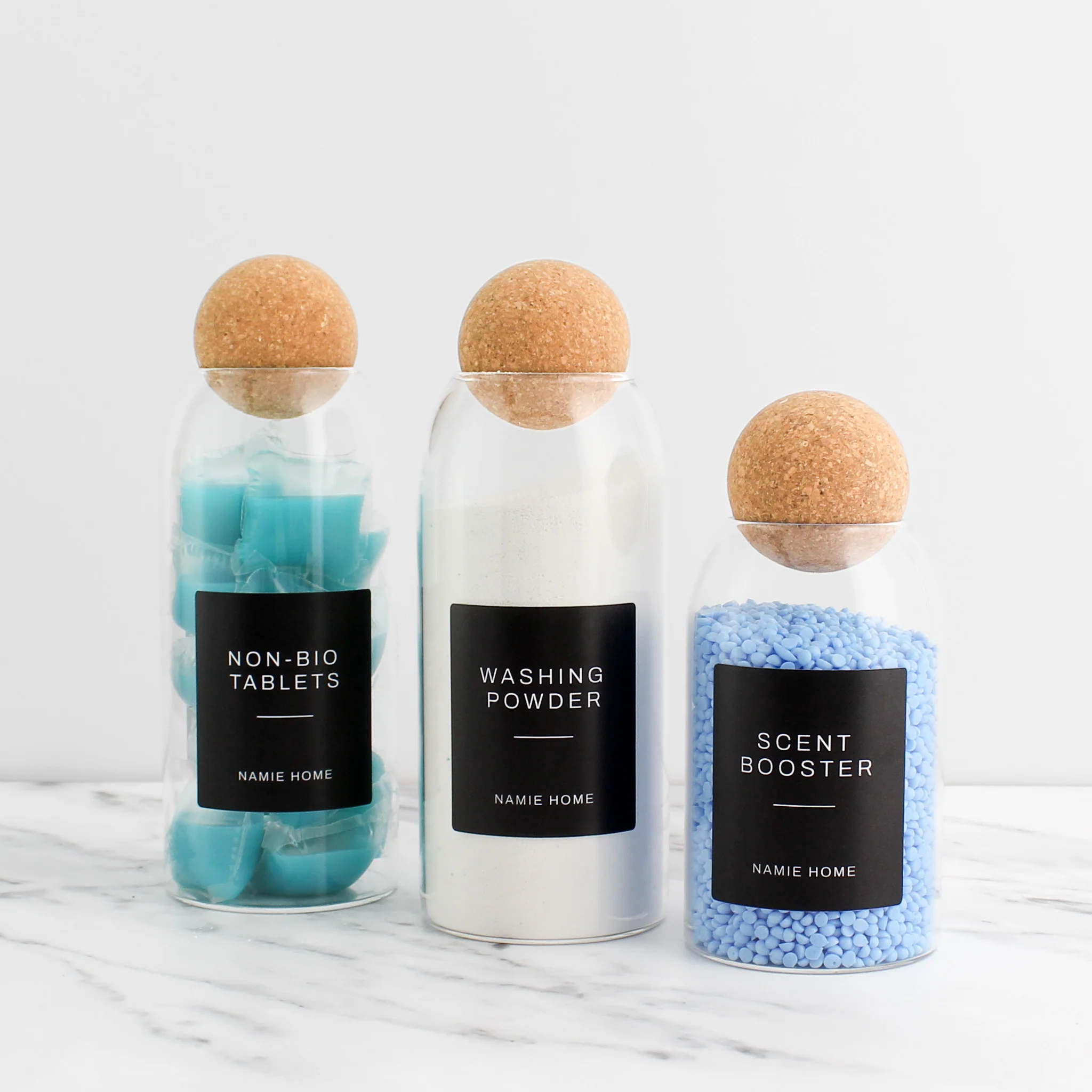 Glass Storage Jar With Cork Ball Lid For Laundry - Image 5