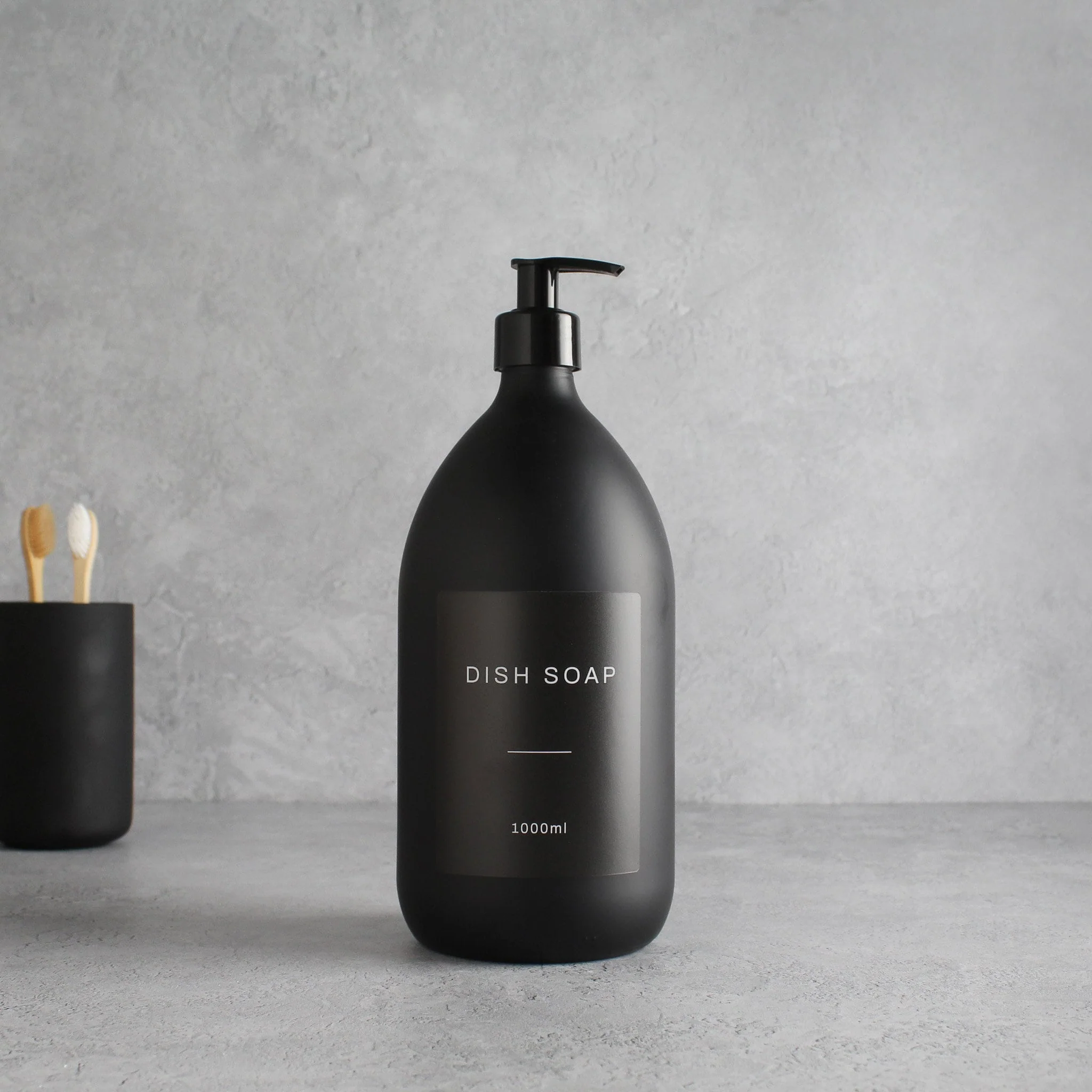 Labelled Matte Black Glass Dispenser Bottle With Black Pump - Image 3