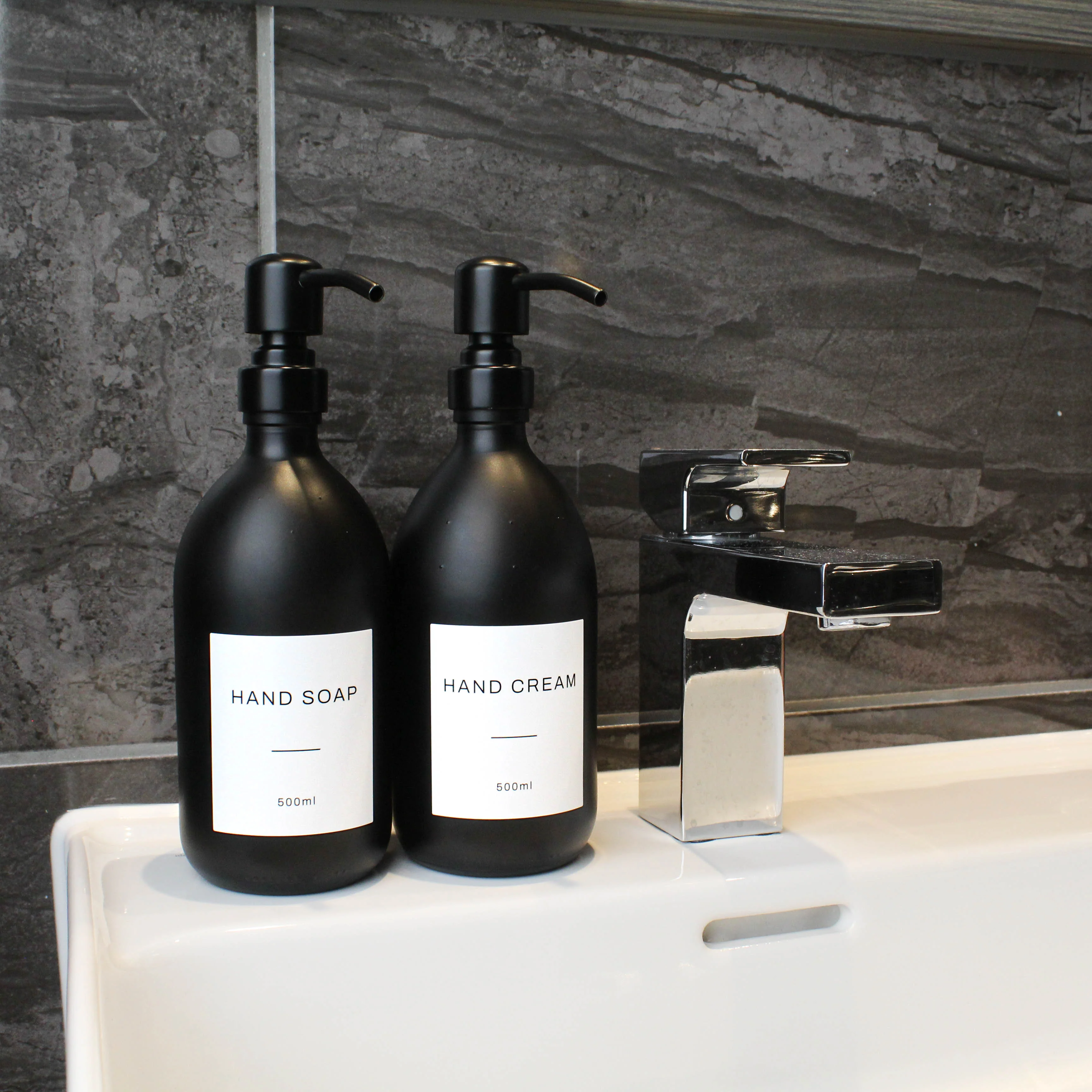 Hand Soap & Hand Cream Matte Black Glass Set - Image 8