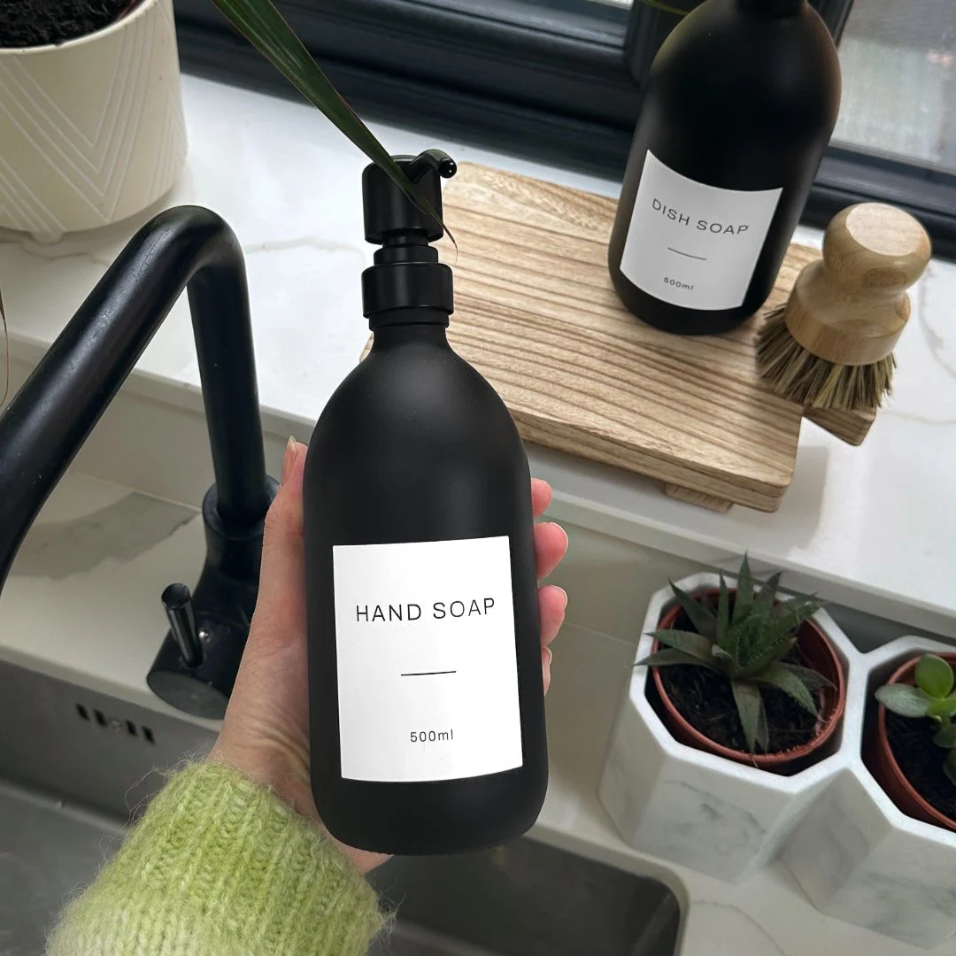 Hand Soap & Hand Cream Matte Black Glass Set - Image 4