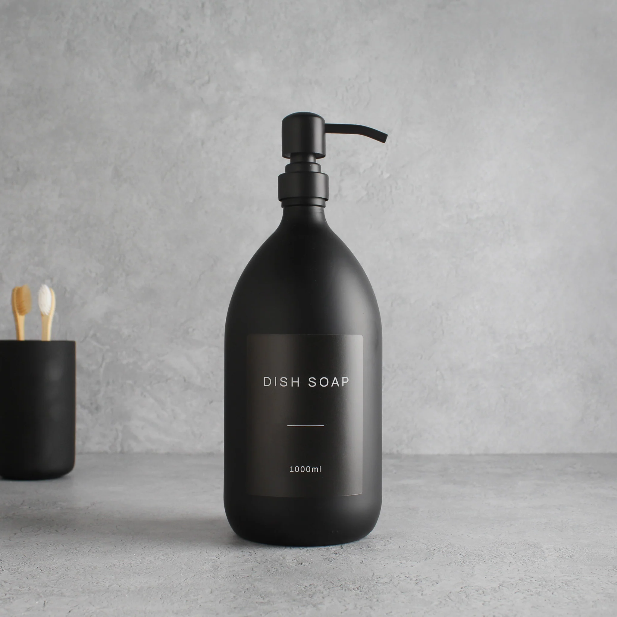 Labelled Matte Black Glass Dispenser Bottle With Matte Black Pump - Image 4