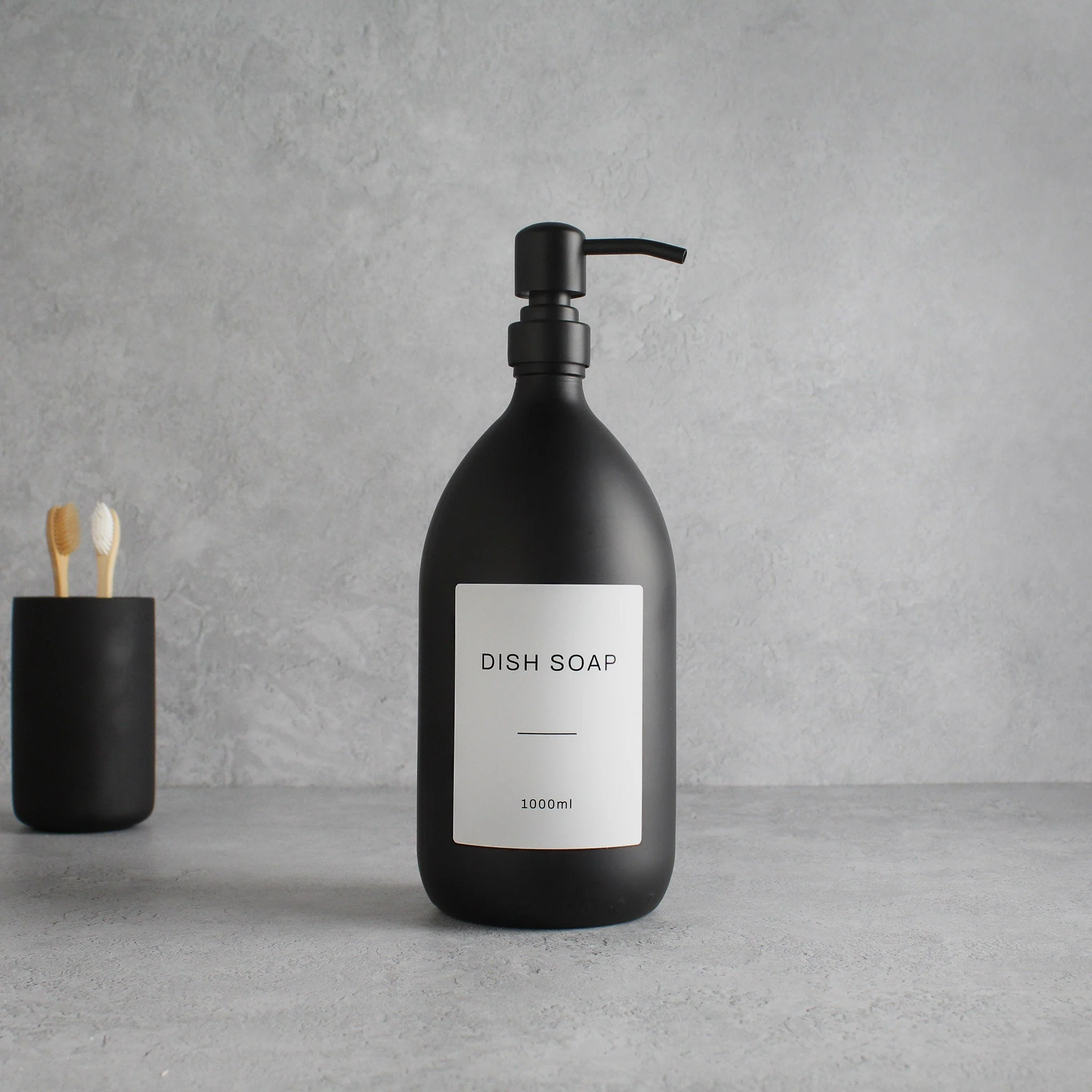 Labelled Matte Black Glass Dispenser Bottle With Matte Black Pump - Image 7