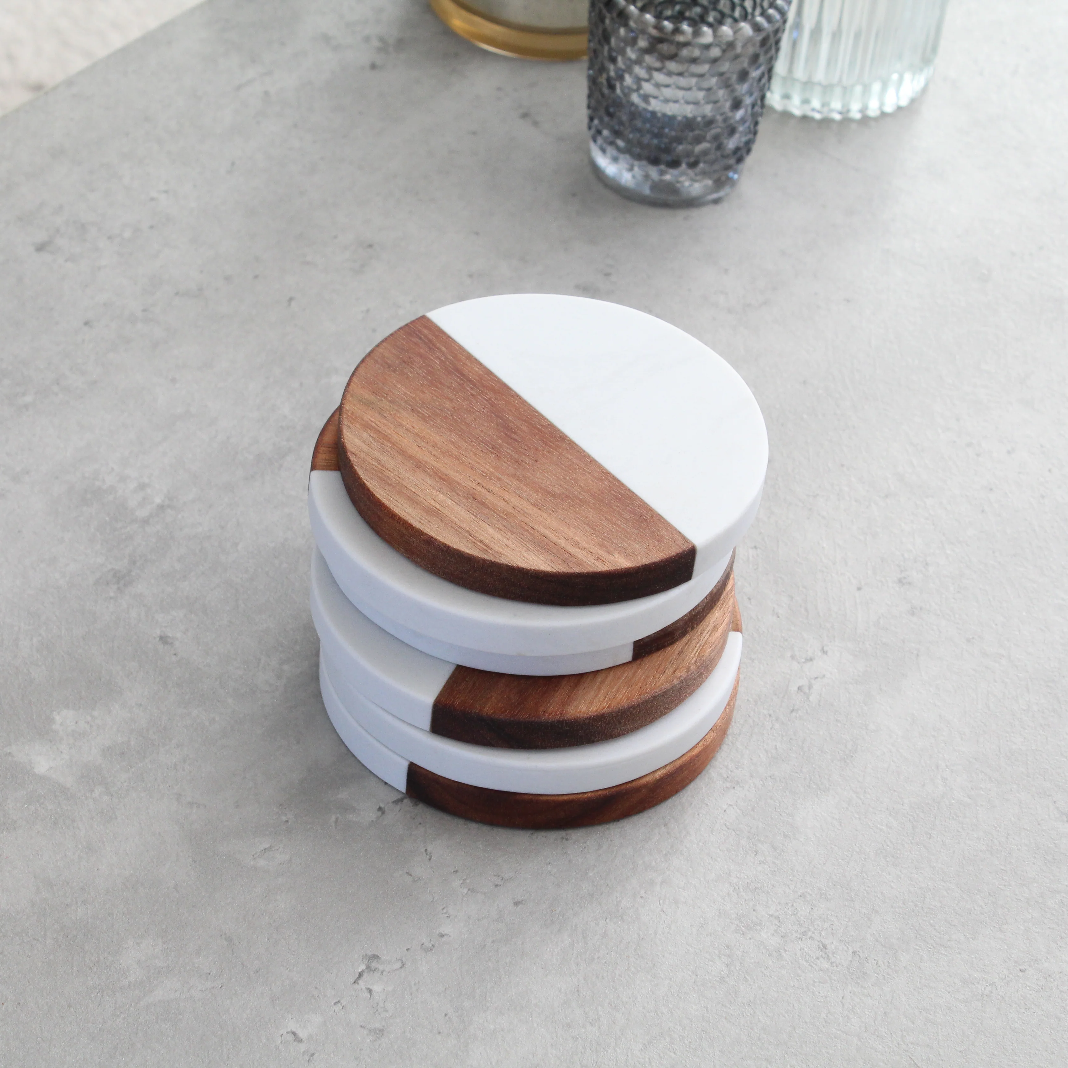 Marble & Acacia Circle Coasters - Image 10