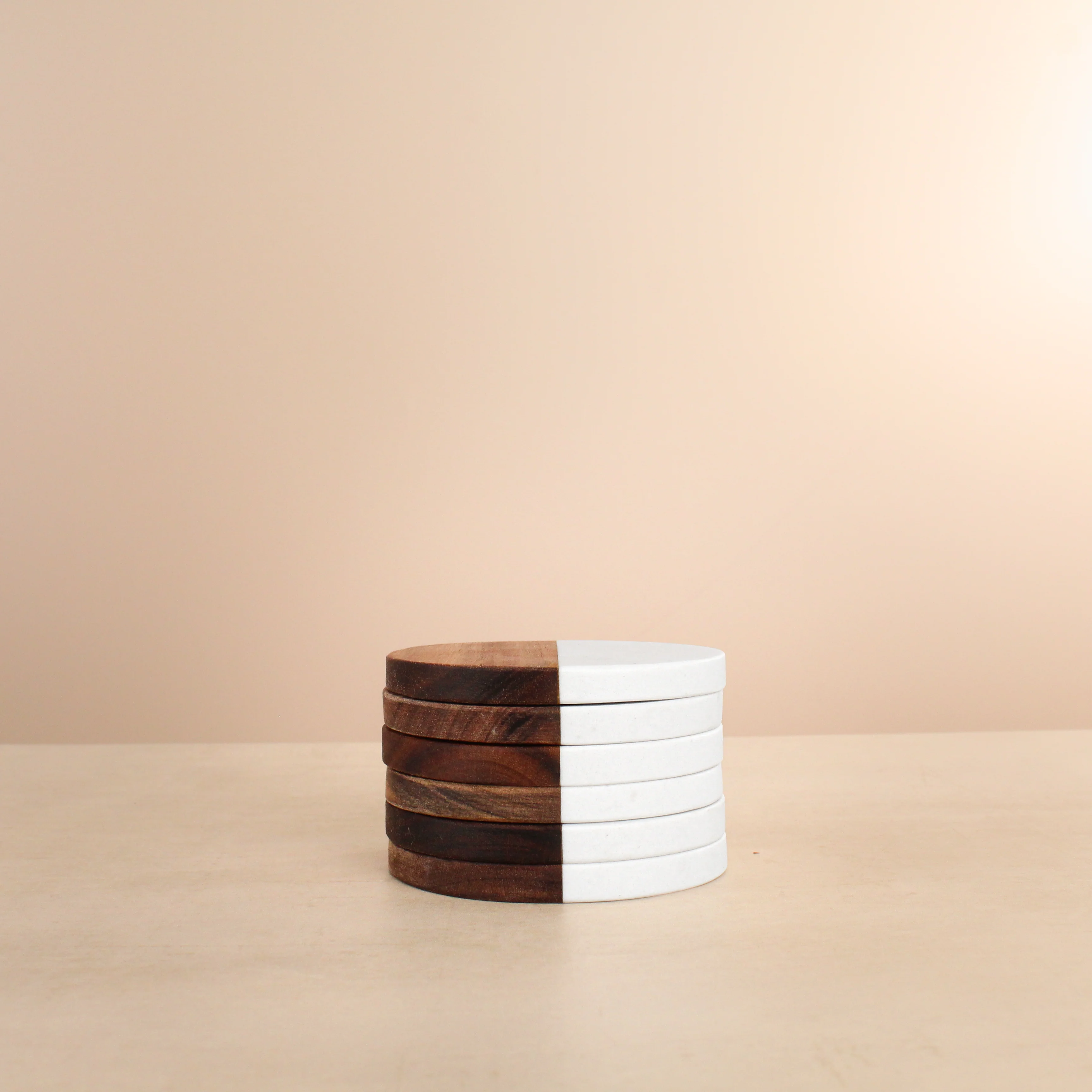 Marble & Acacia Circle Coasters - Image 3