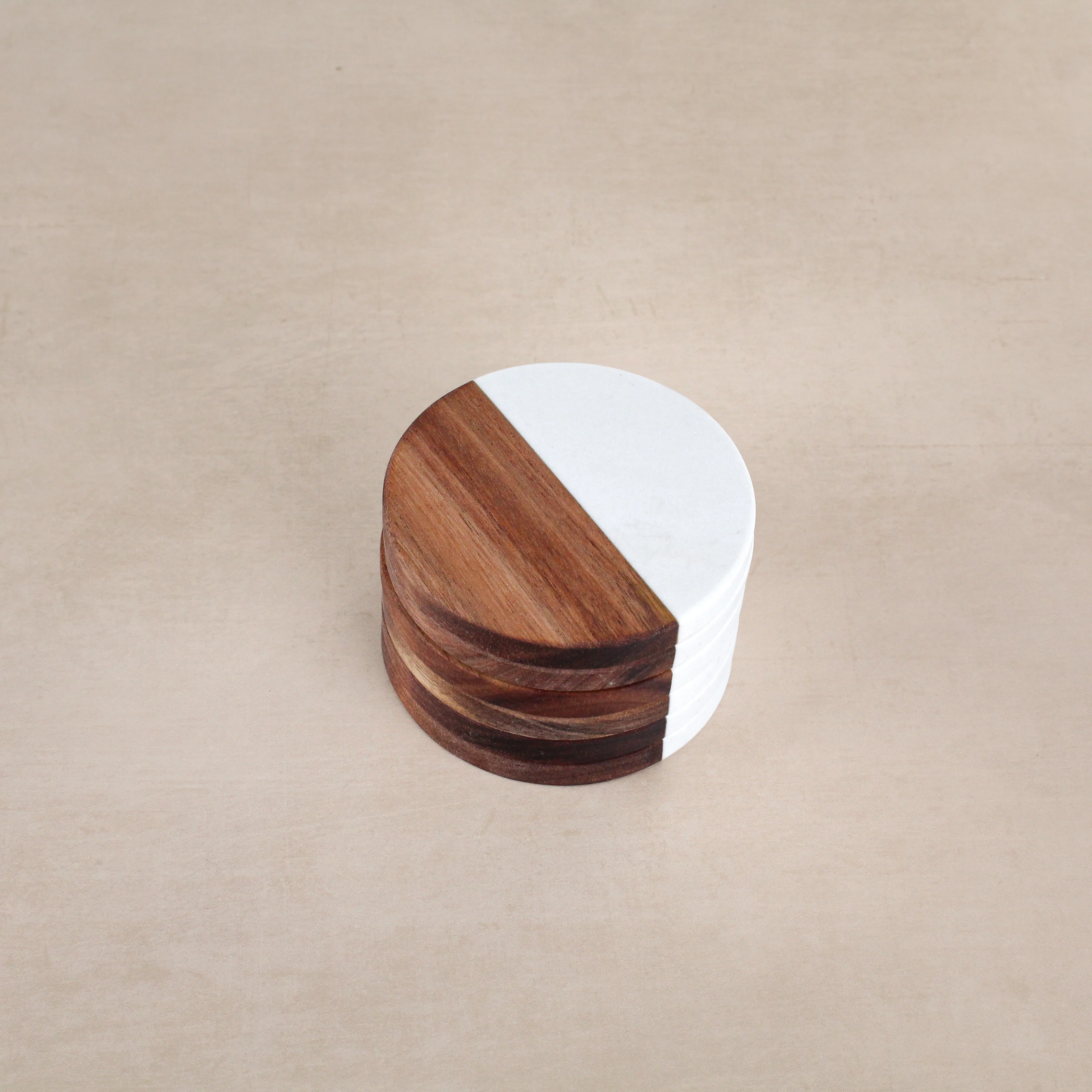 Marble & Acacia Circle Coasters - Image 8