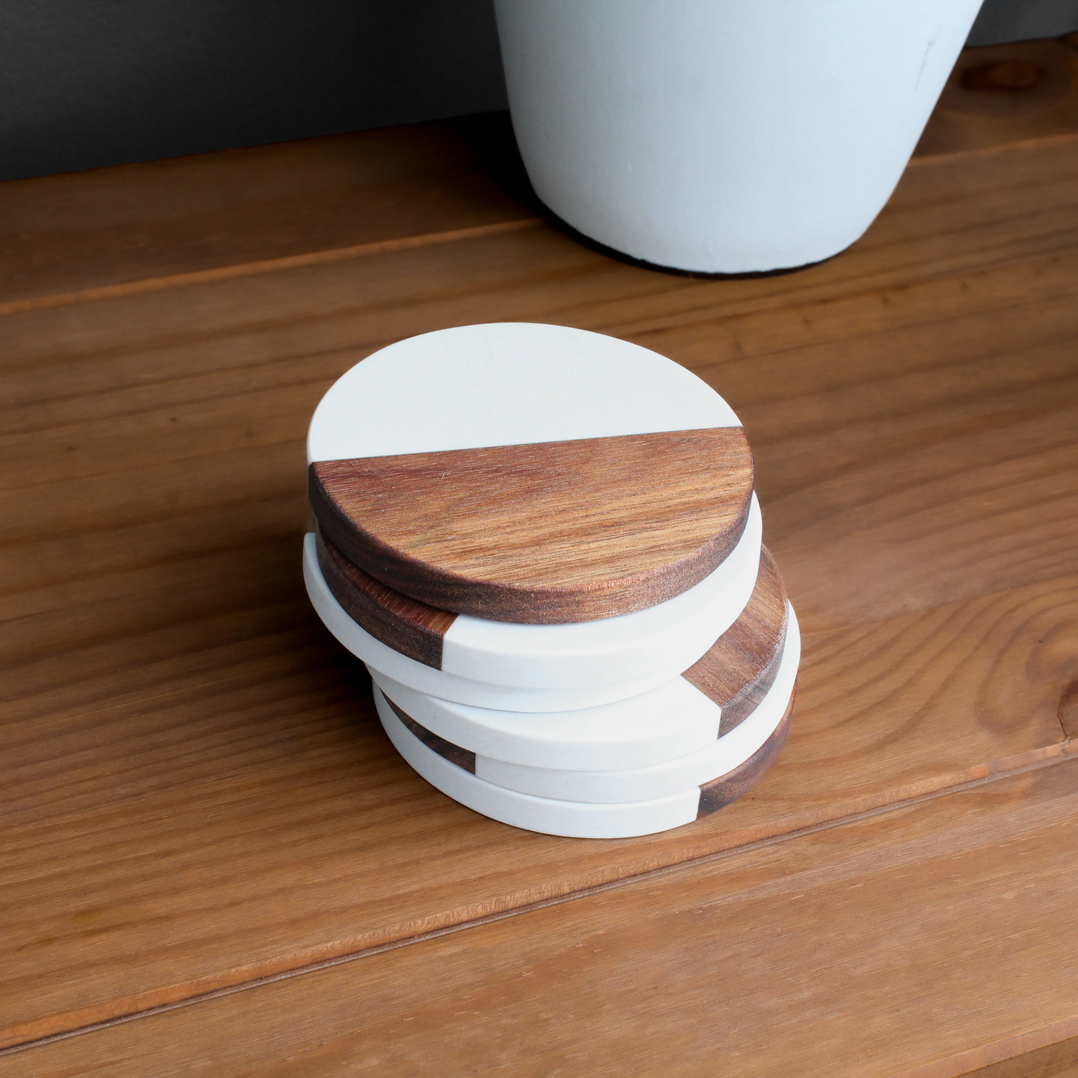 Marble & Acacia Circle Coasters - Image 9