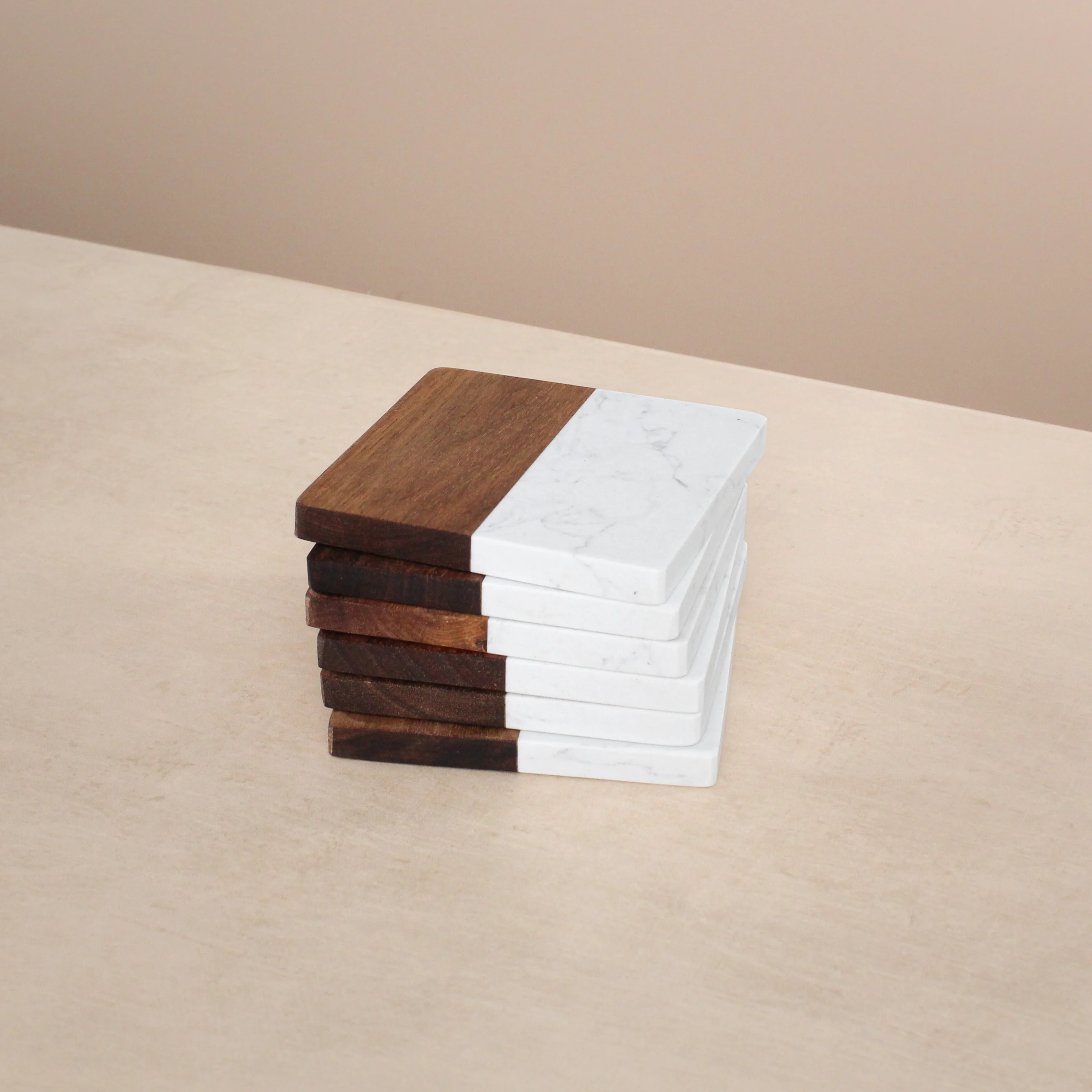 Marble & Acacia Square Coasters