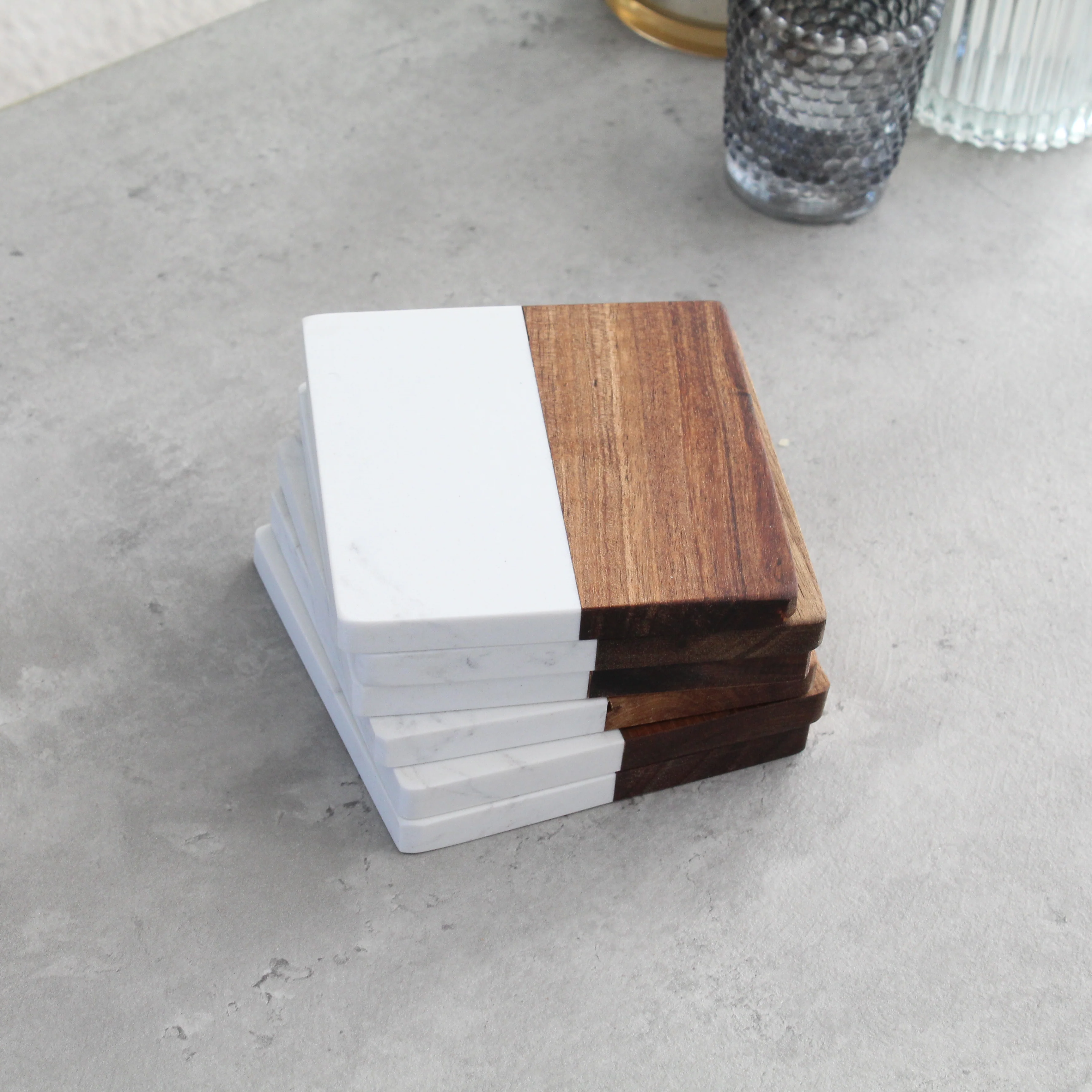 Marble & Acacia Square Coasters - Image 5