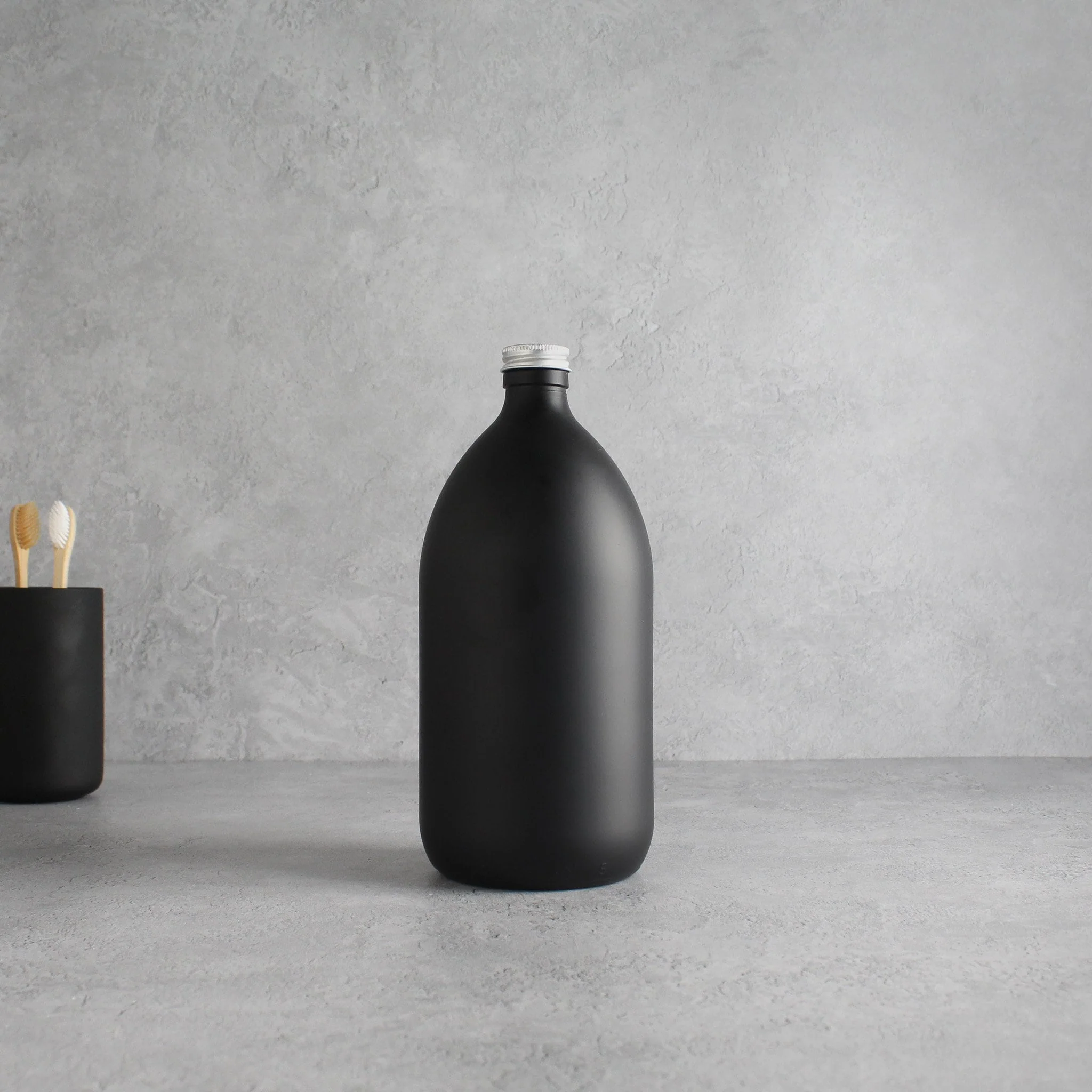 Matte Black Glass Bottle With Screw Cap - Image 3